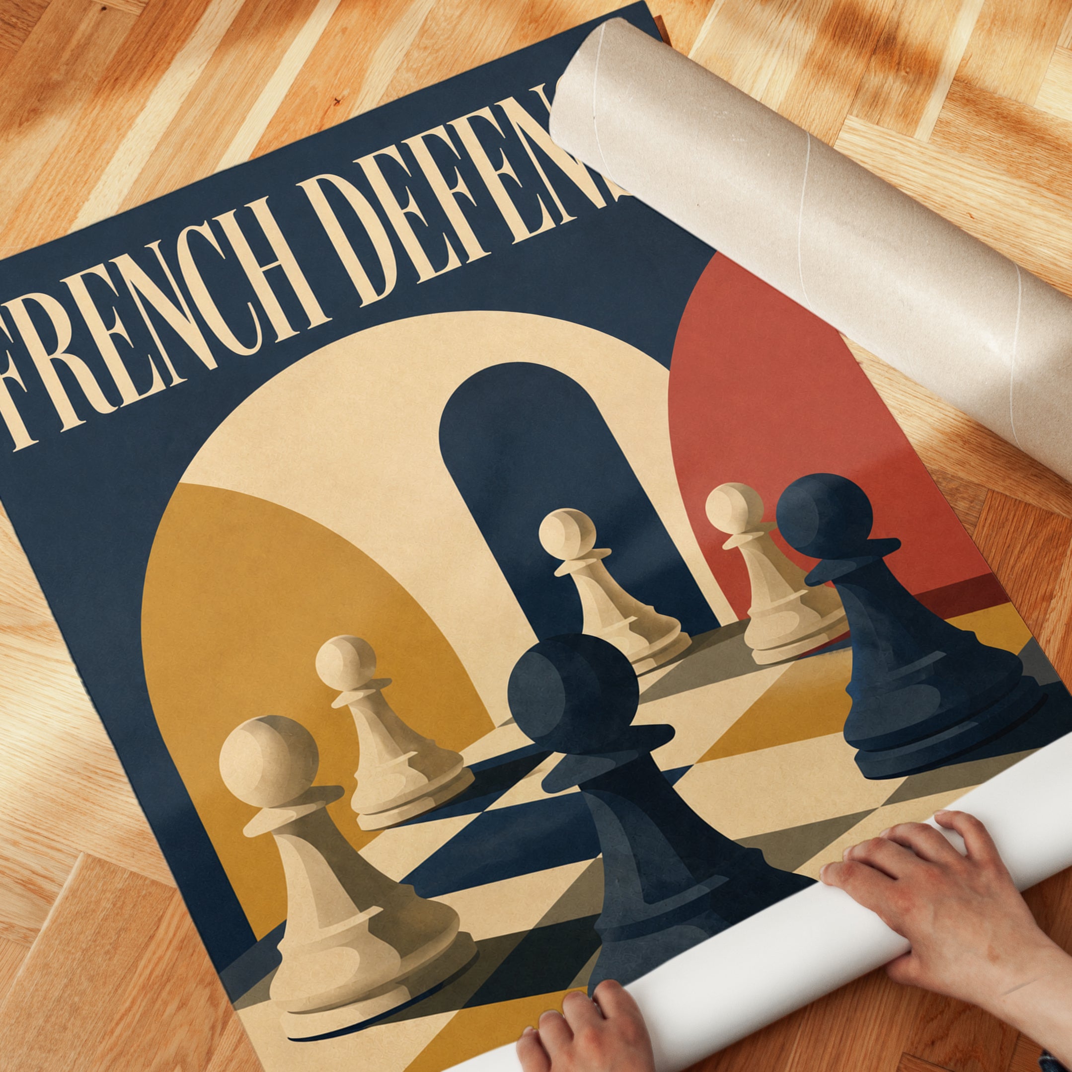French Defense Chess Print — Vintage Chess Opening Art - detail