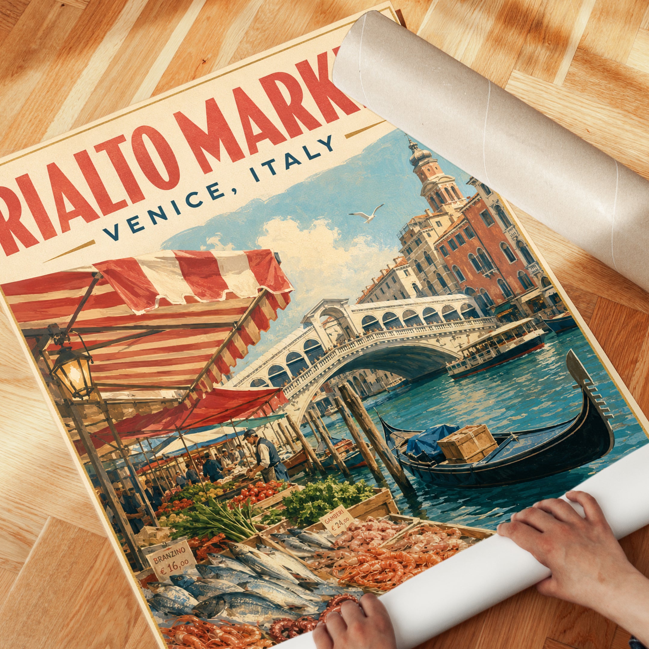 Rialto Market Venice Poster — Vintage Italian Travel Print - detail