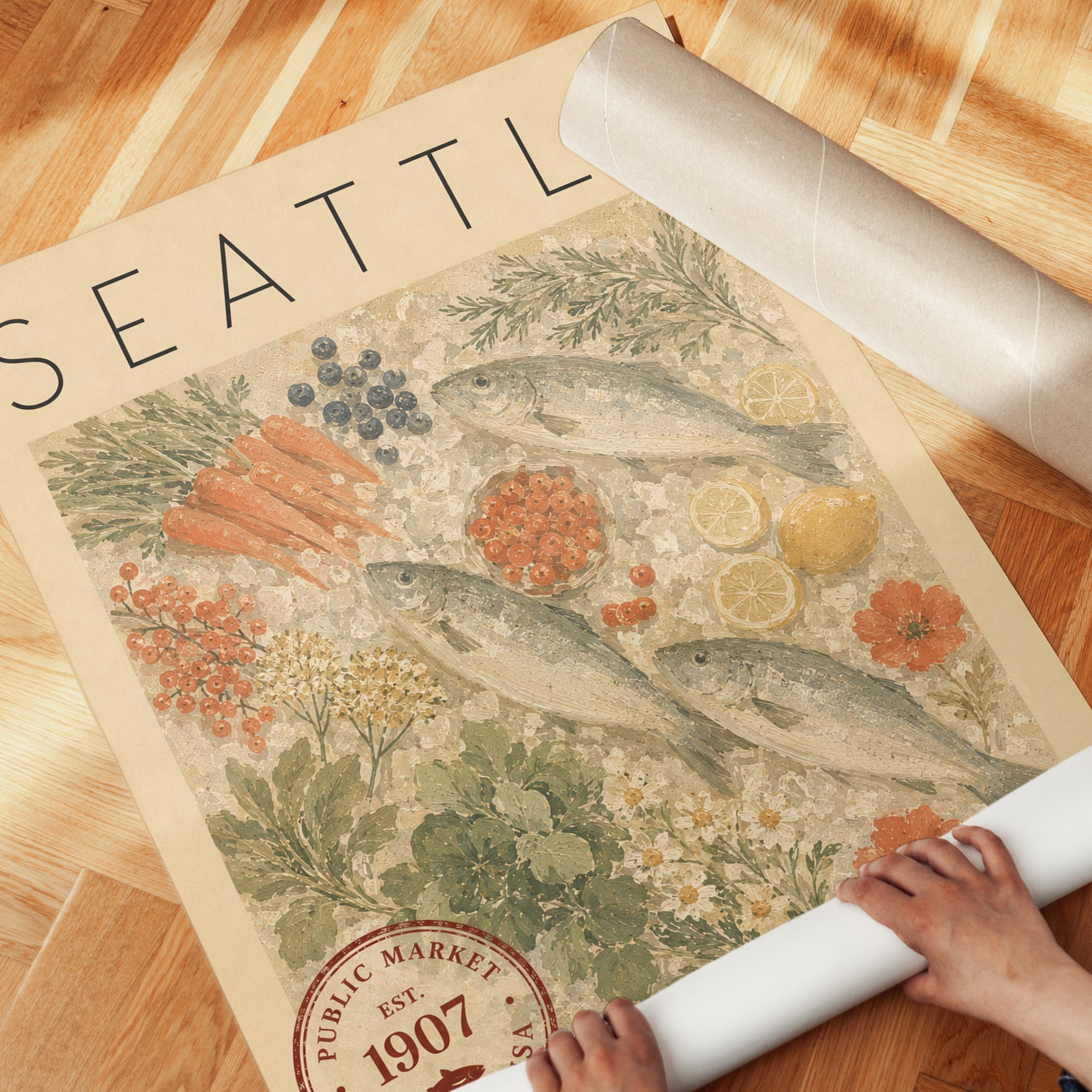 Seattle Travel Poster – Pike Place Market Print - detail