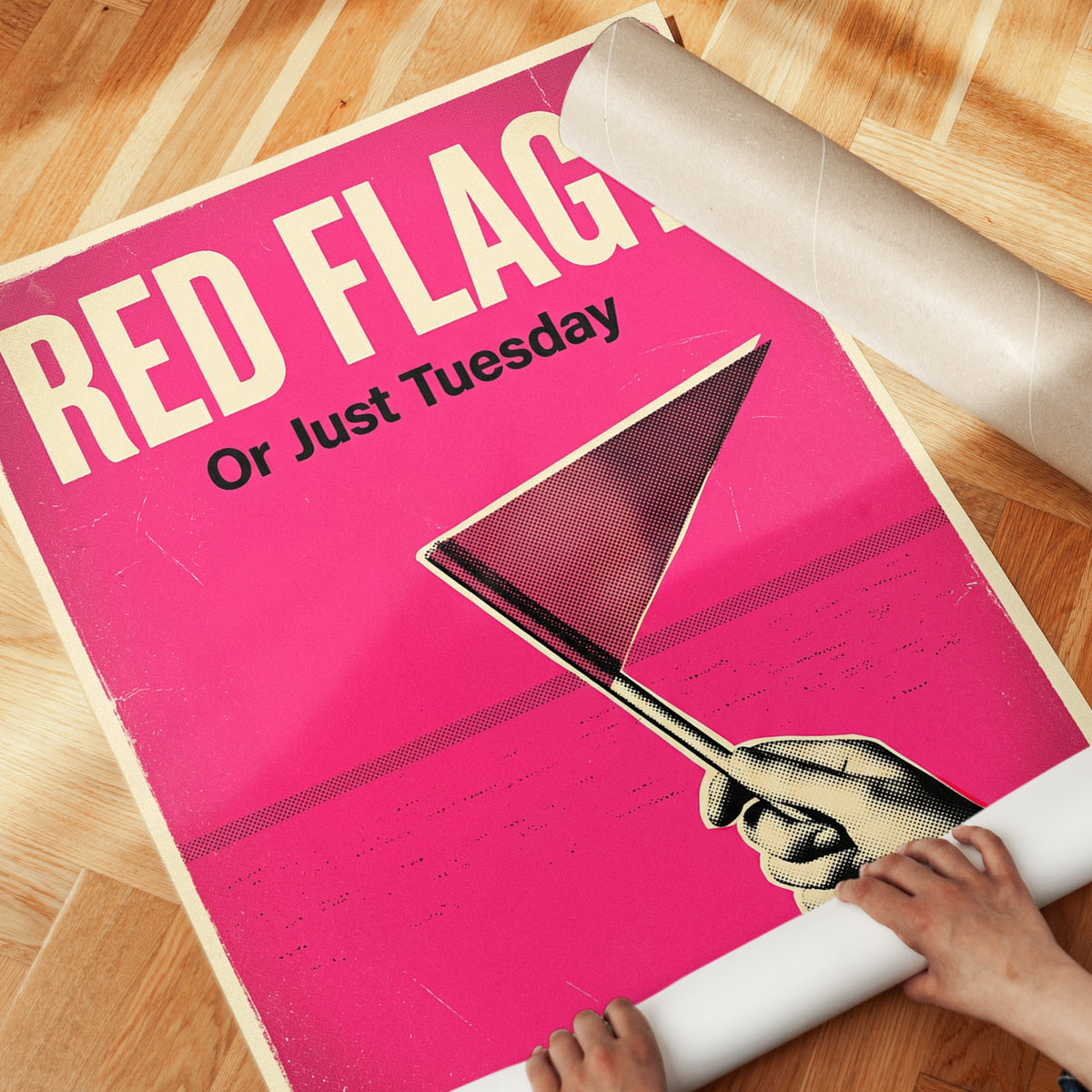 Red Flag or Just Tuesday Poster: Retro Pink Humor Wall Art - detail