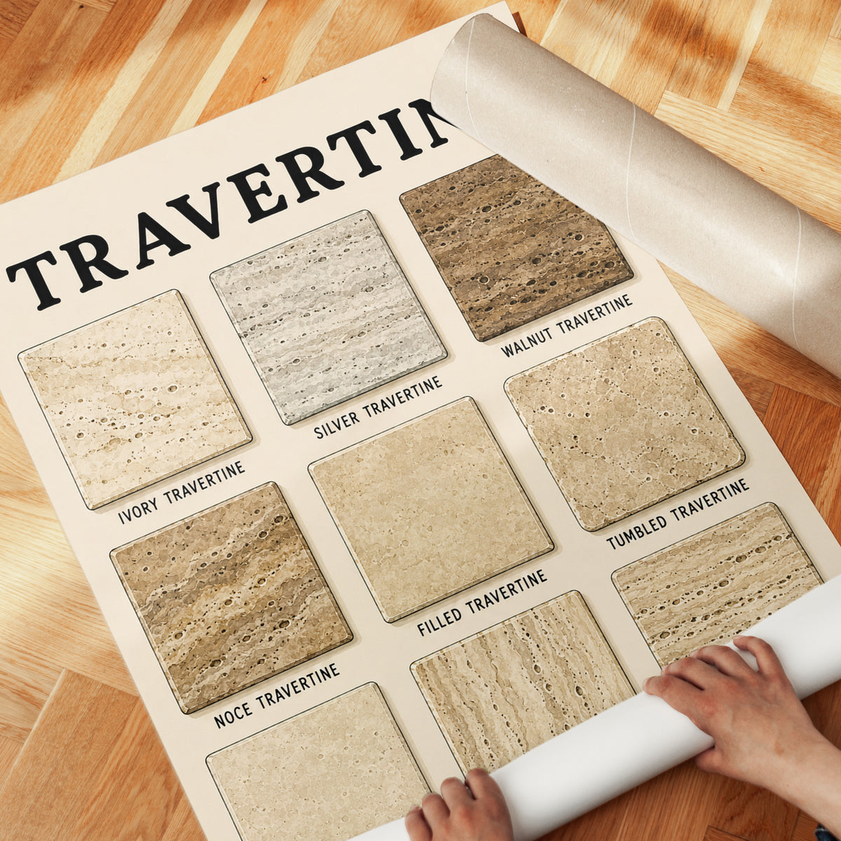 Travertine Stone Samples Art Print: Educational Reference Poster - detail