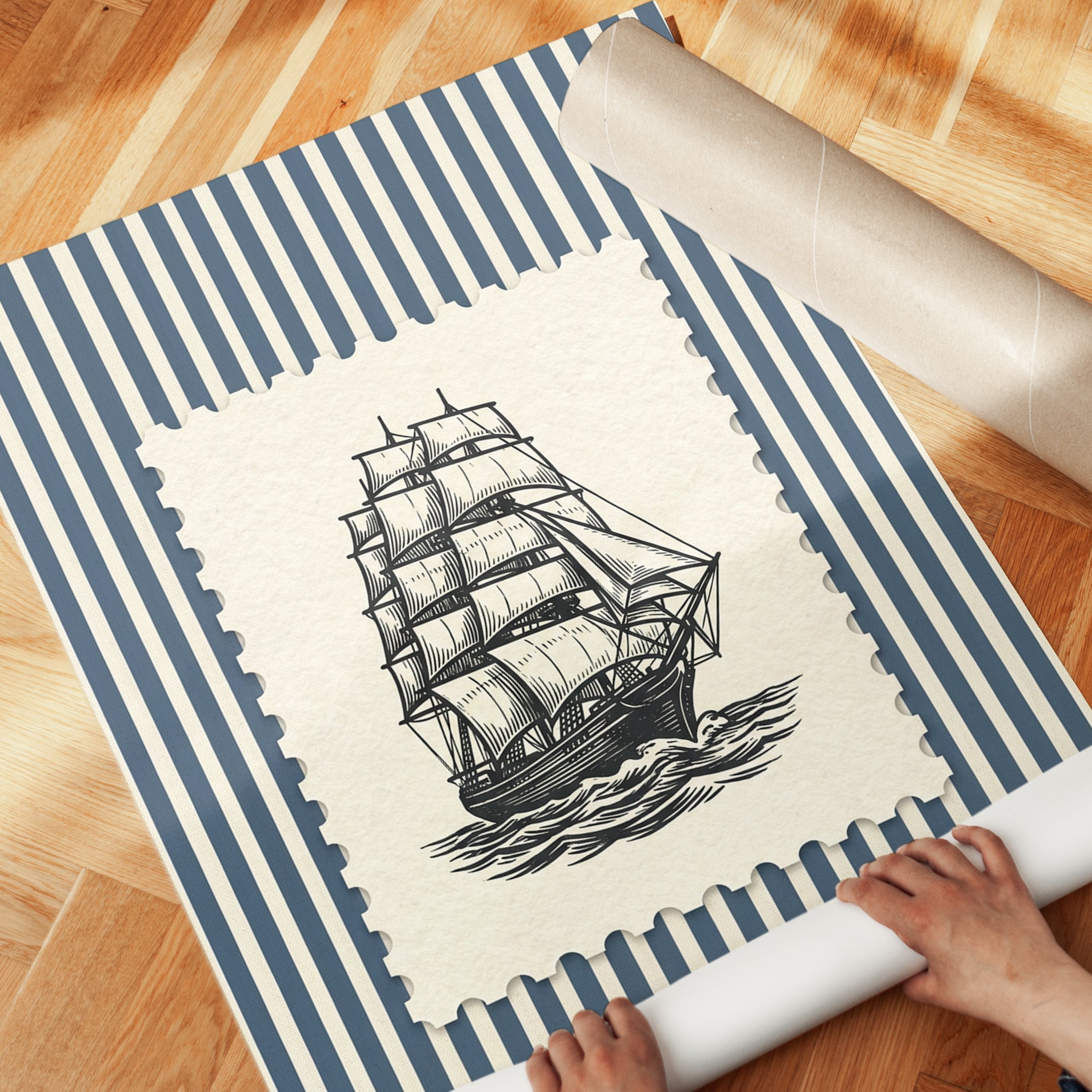 Nautical Vintage Sailing Ship Print - detail