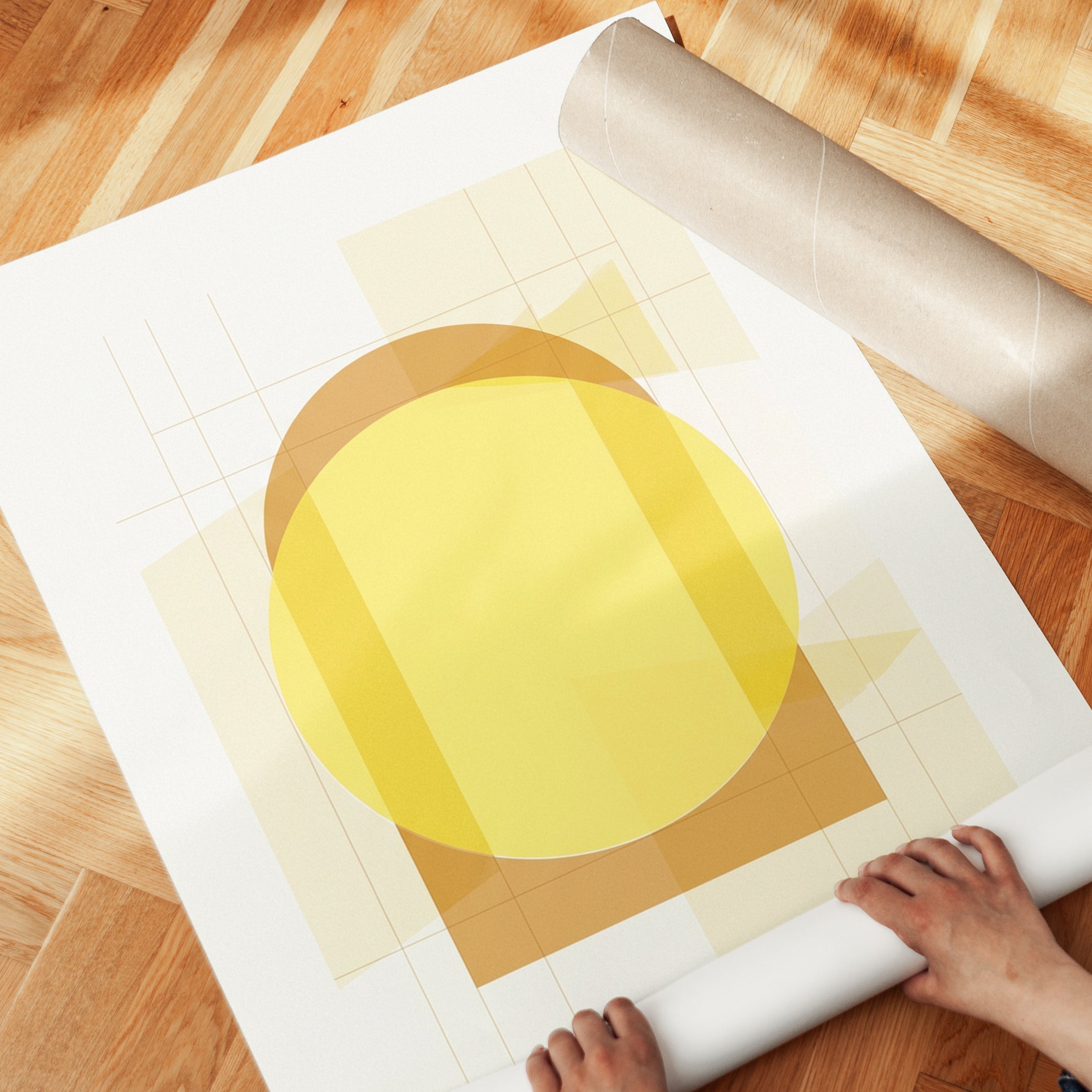 Geometric Sun Art Print: Mid-Century Yellow Circle Composition - detail