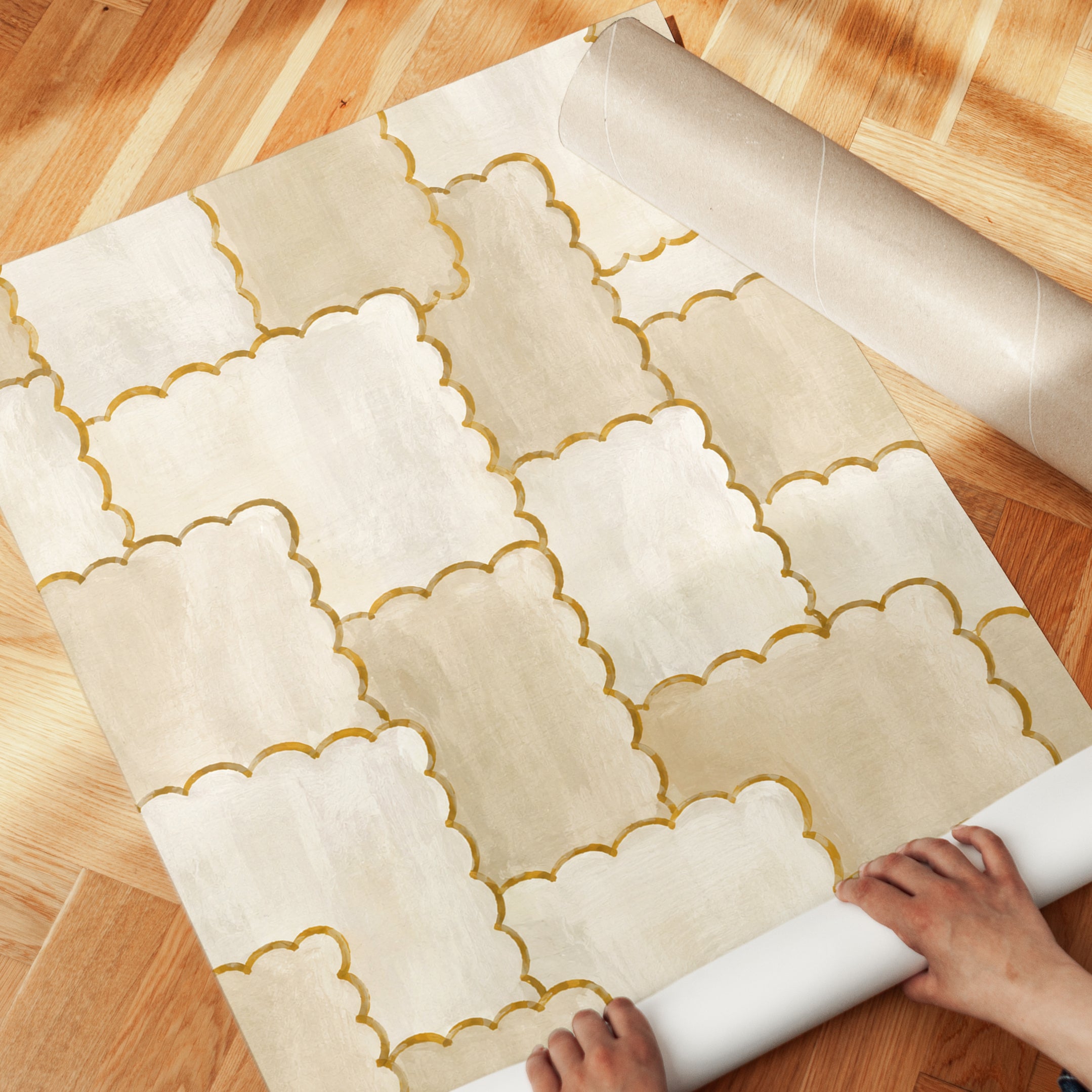 Scalloped Gold Geometric Pattern: Mid Century Modern Wall Art - detail