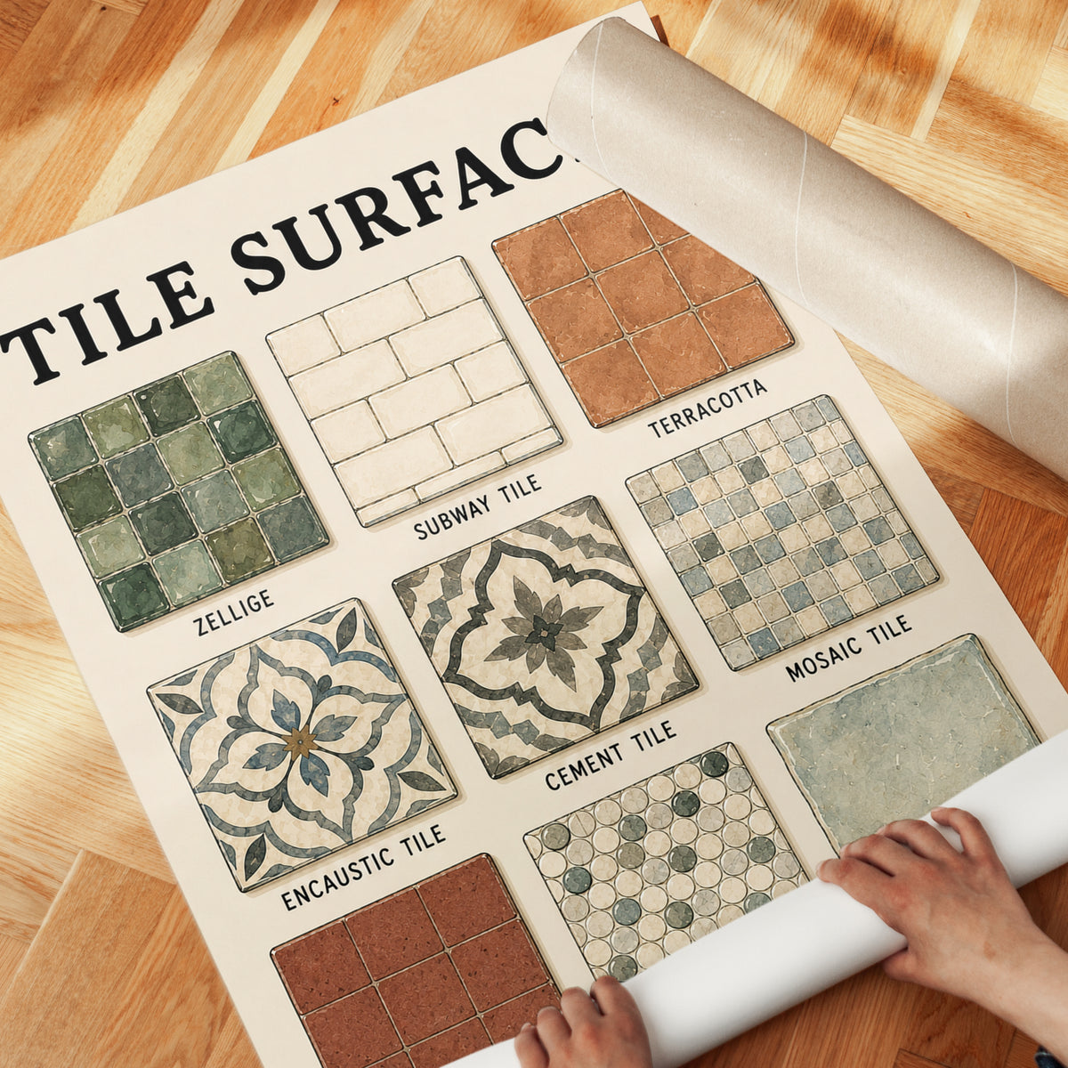 Tile Surfaces Chart Wall Art: Vintage Architectural Reference - detail
