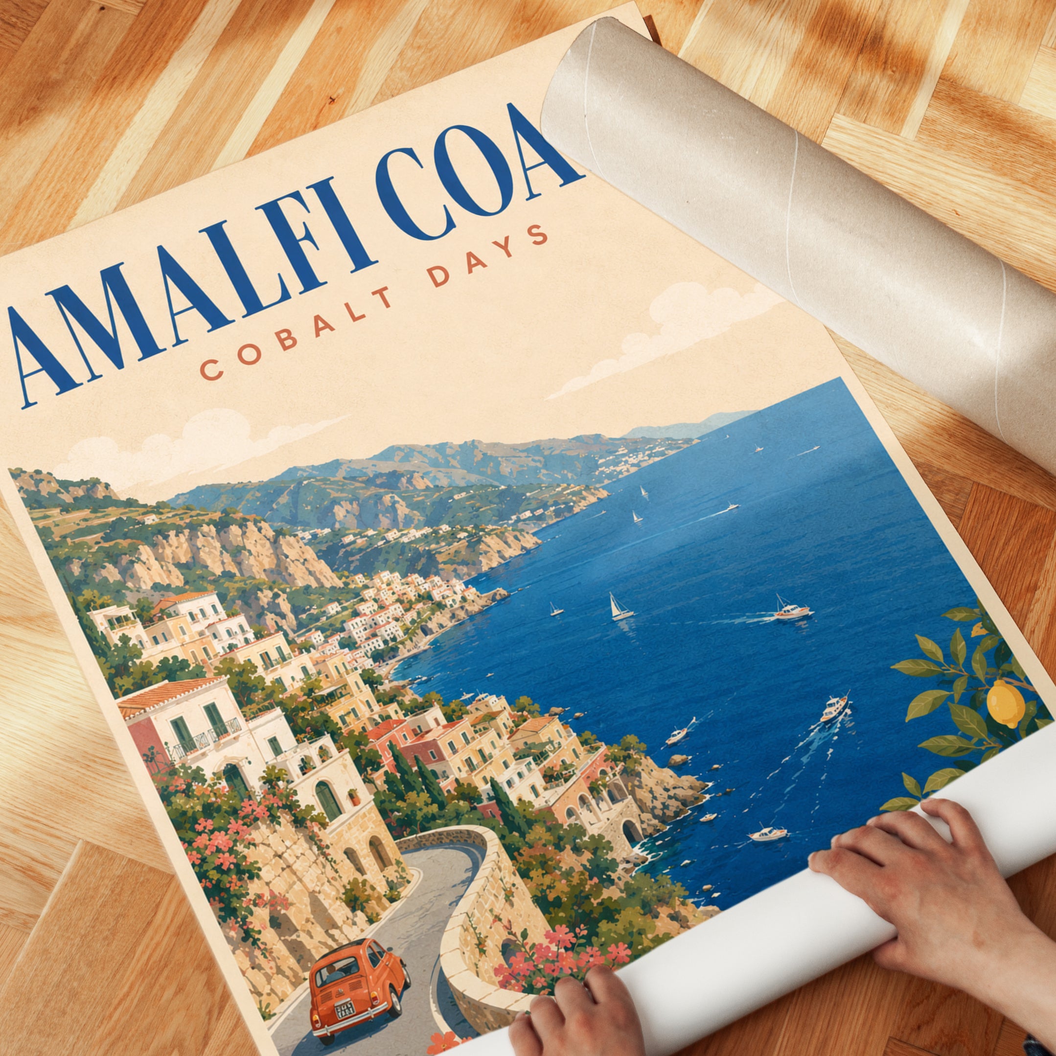 Italy Travel Poster – Amalfi Coast Art - detail