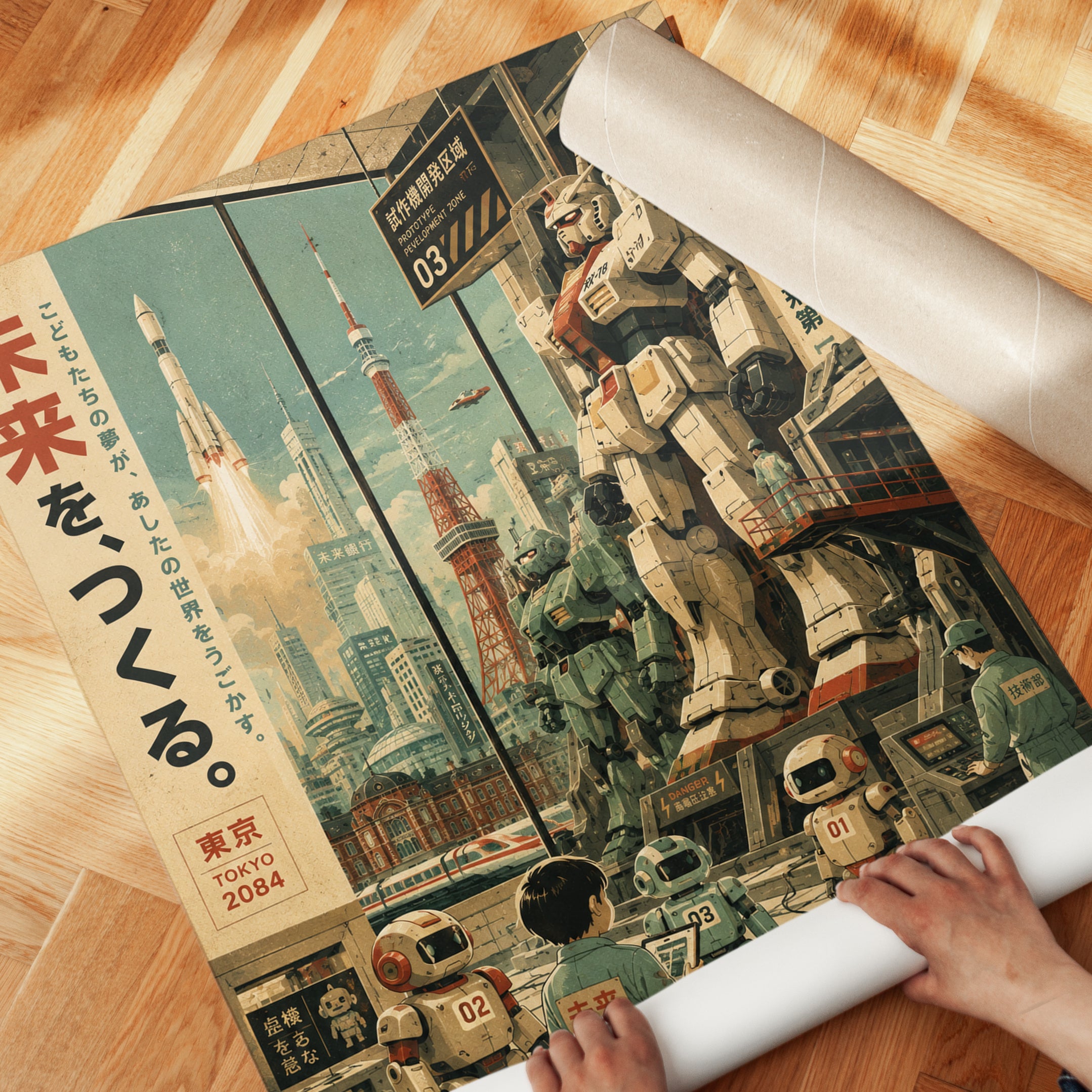 Retro Futuristic Poster – Tokyo Skyline Print - detail