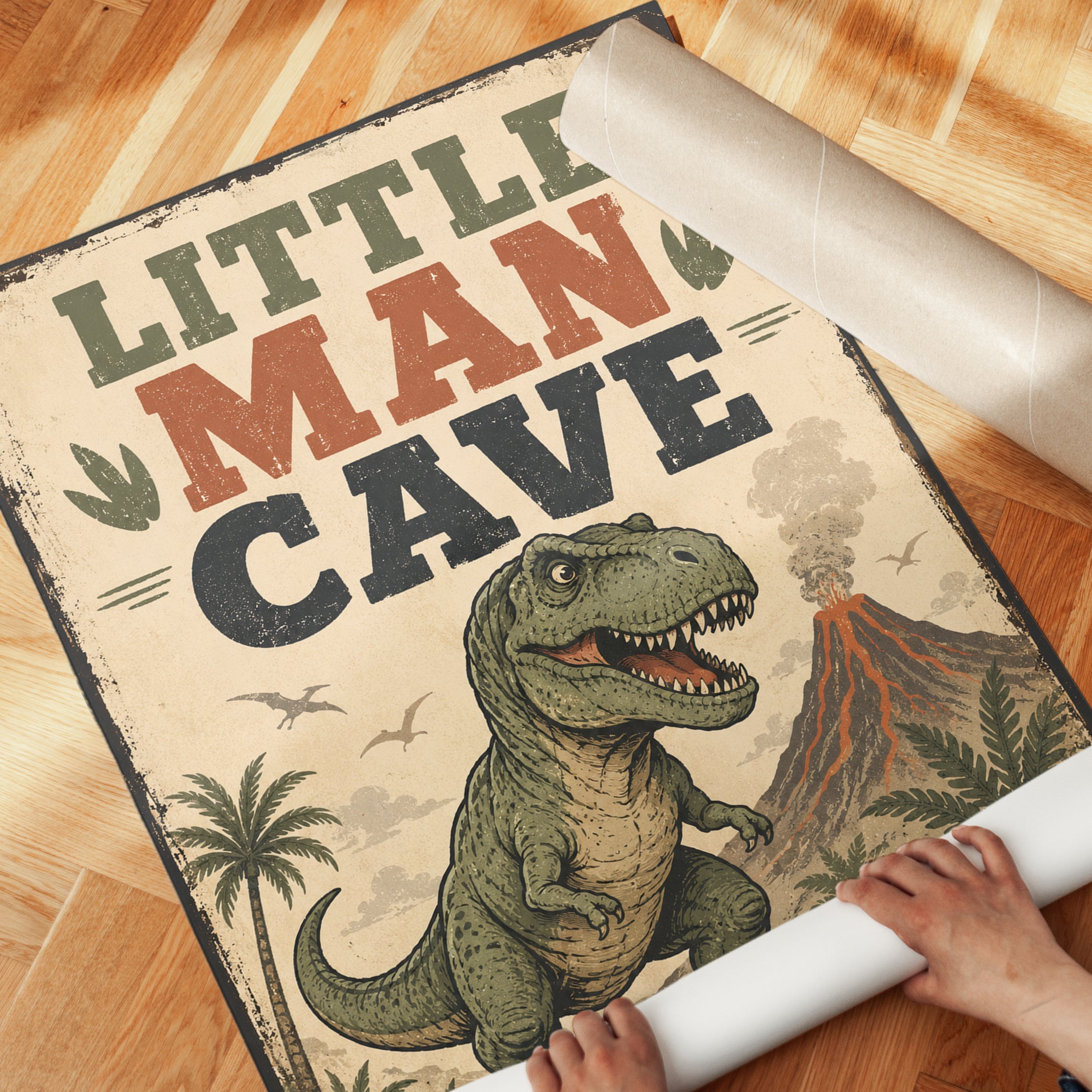 Dinosaur Nursery Wall Art – Little Man Cave Print - detail