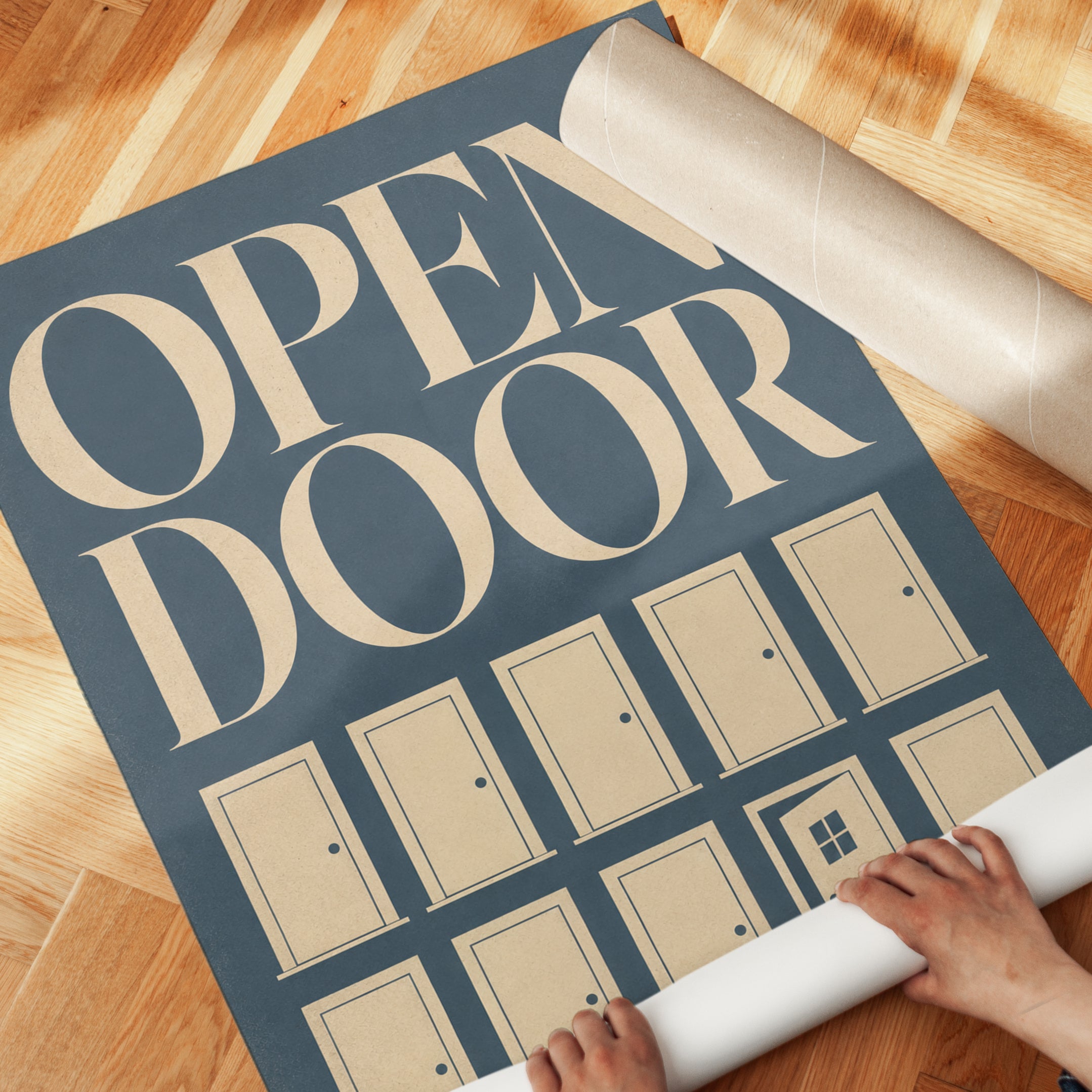 Open Door Typography Print: Minimalist Mid-Century Modern Art - detail