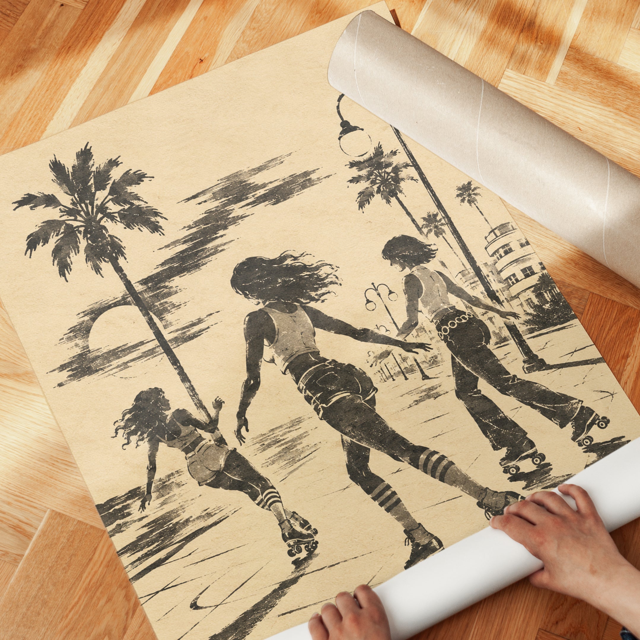 Roller Skating Wall Art – Retro Beach Print - detail