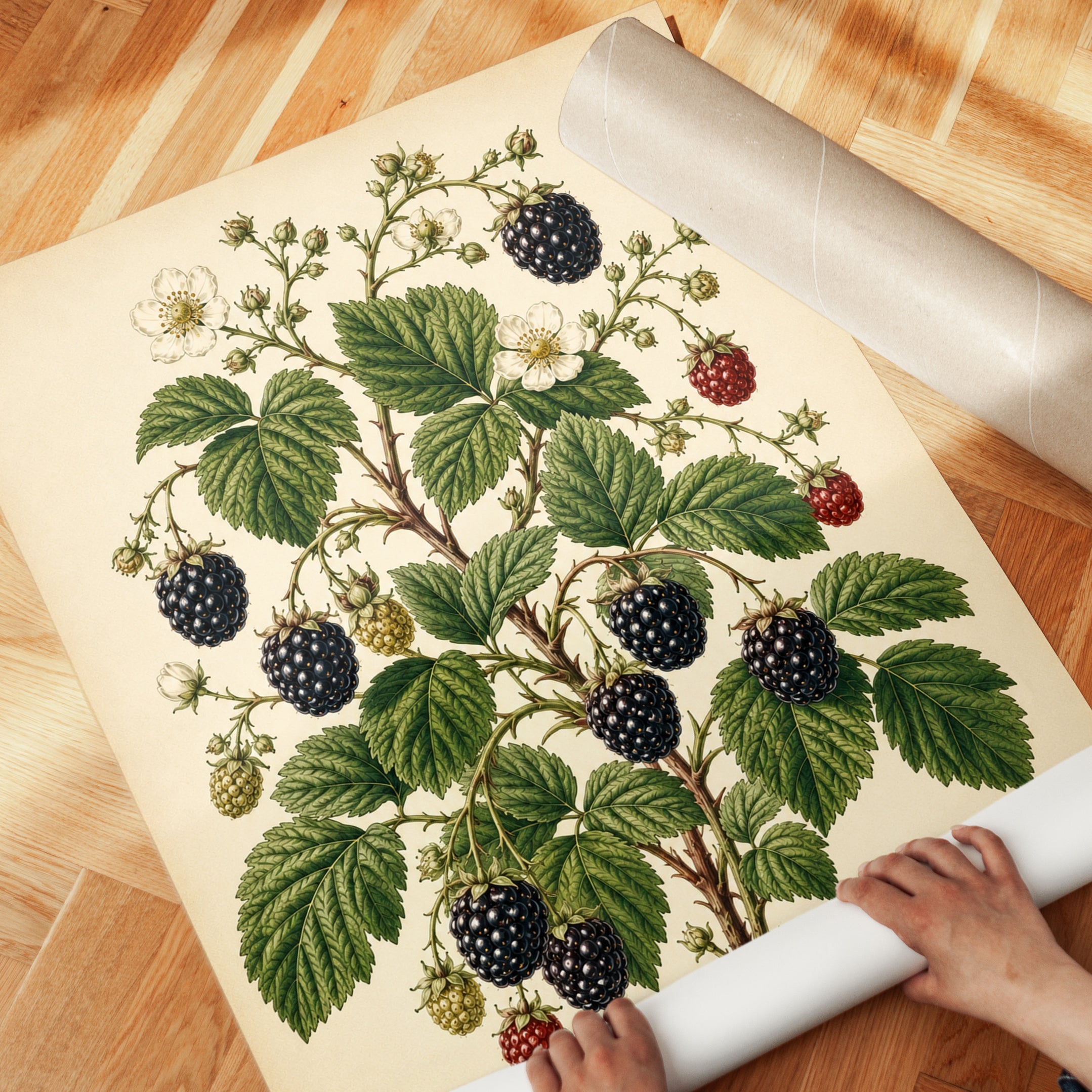 Blackberry Botanical Print — Vintage Berry Illustration - detail
