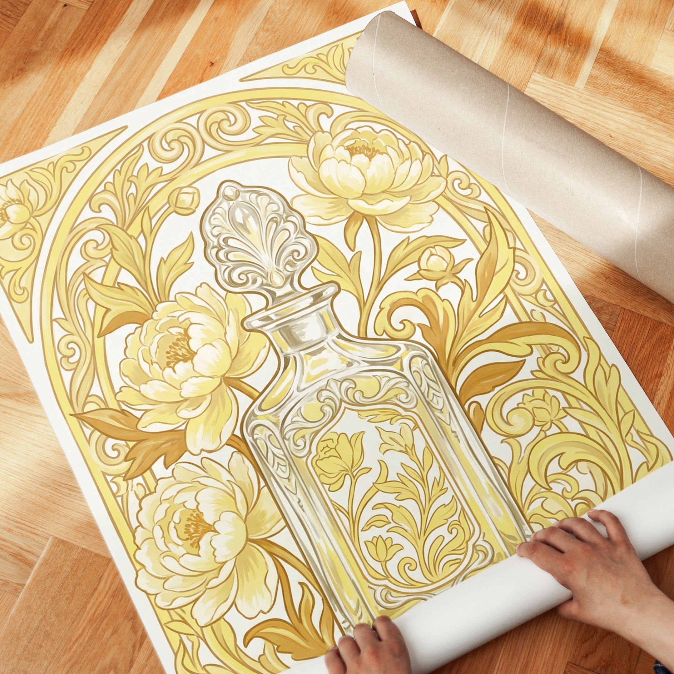 Art Nouveau Perfume Bottle Print — Ornate Floral Design - detail