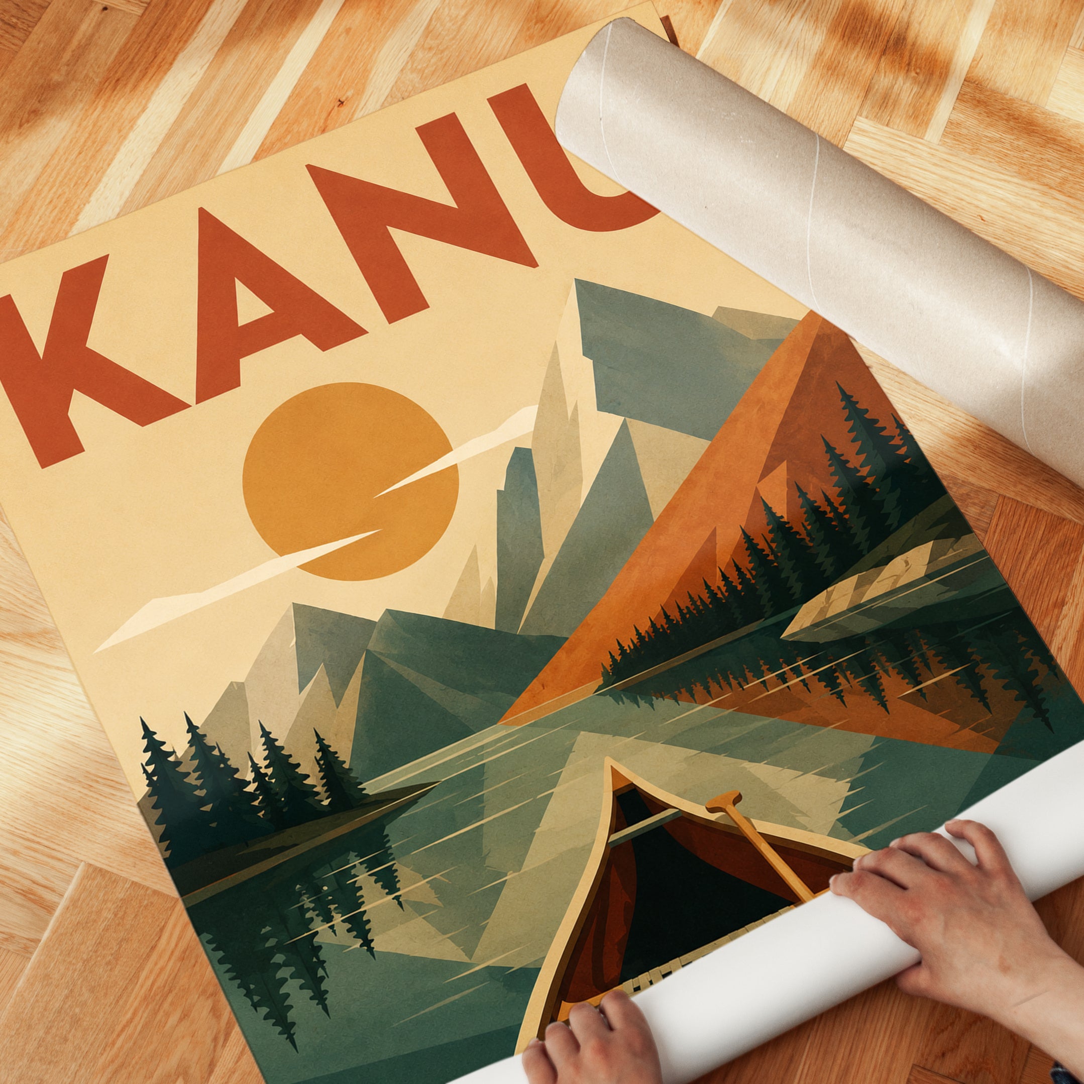 Vintage Travel Poster – Mountain Lake Wall Art - detail