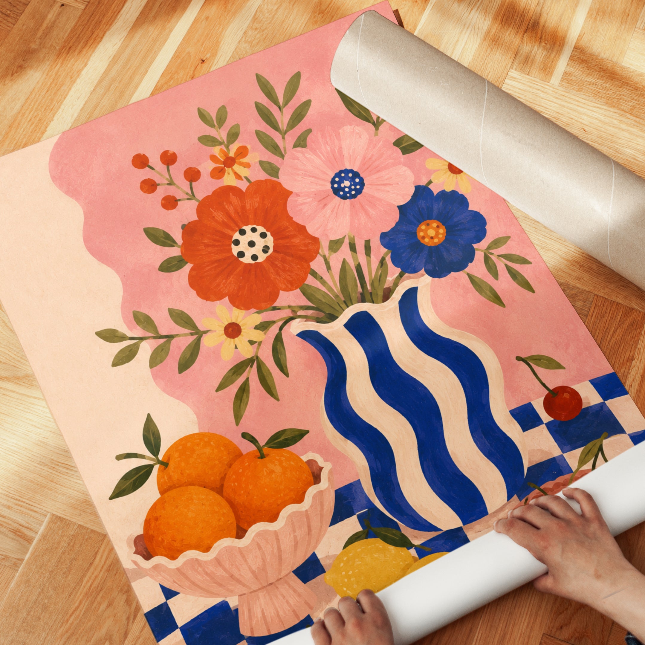 Folk Art Still Life Print – Floral Vase - detail