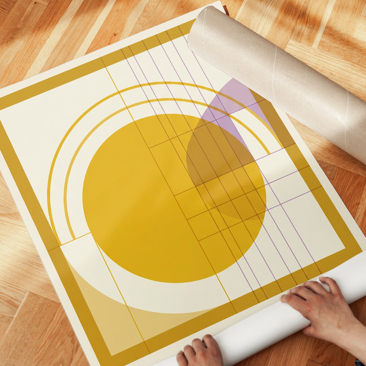 Bauhaus Geometric Circle Art Print: Mustard Yellow Modernist Design - detail