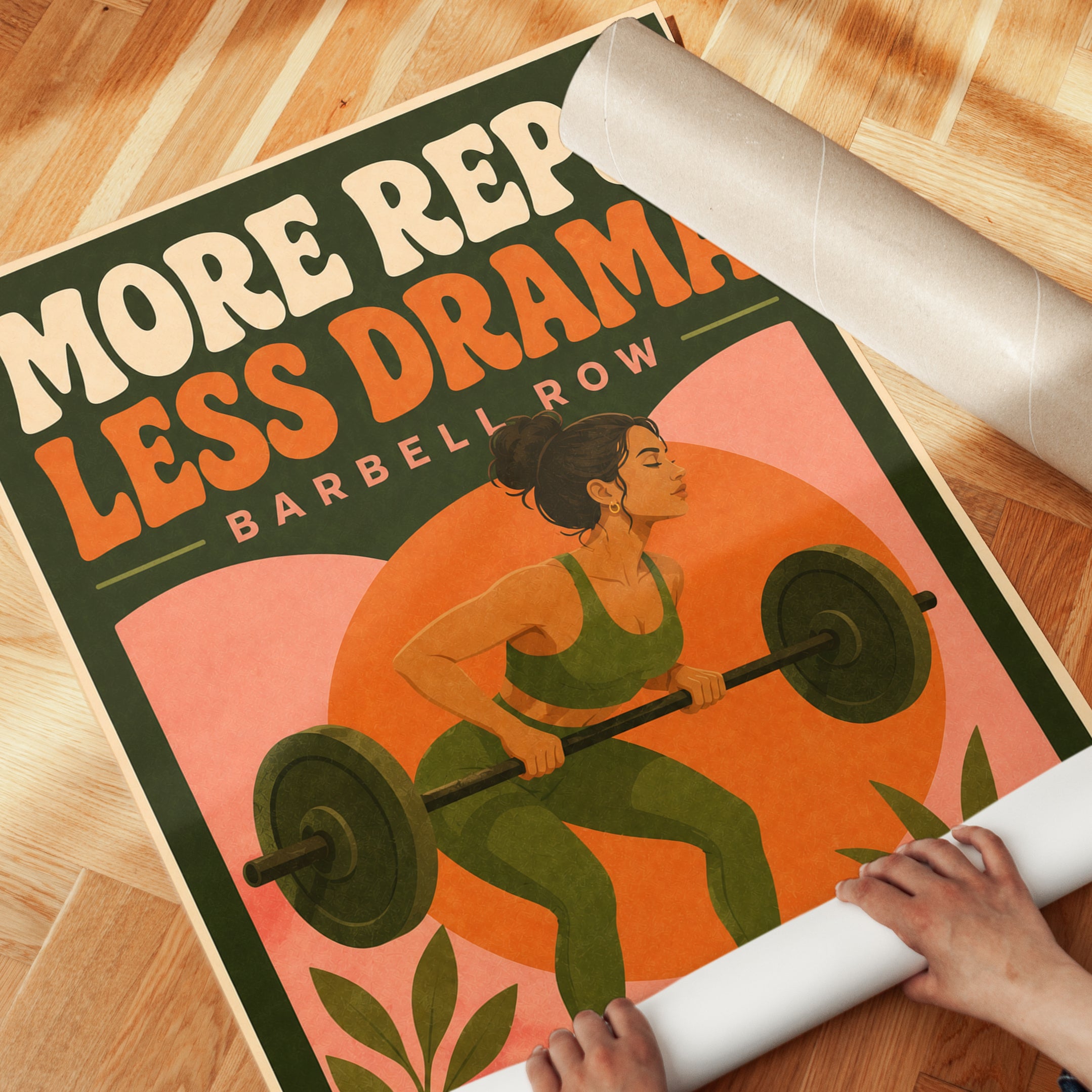 Barbell Row Fitness Poster: Retro Gym Motivation Wall Art - detail