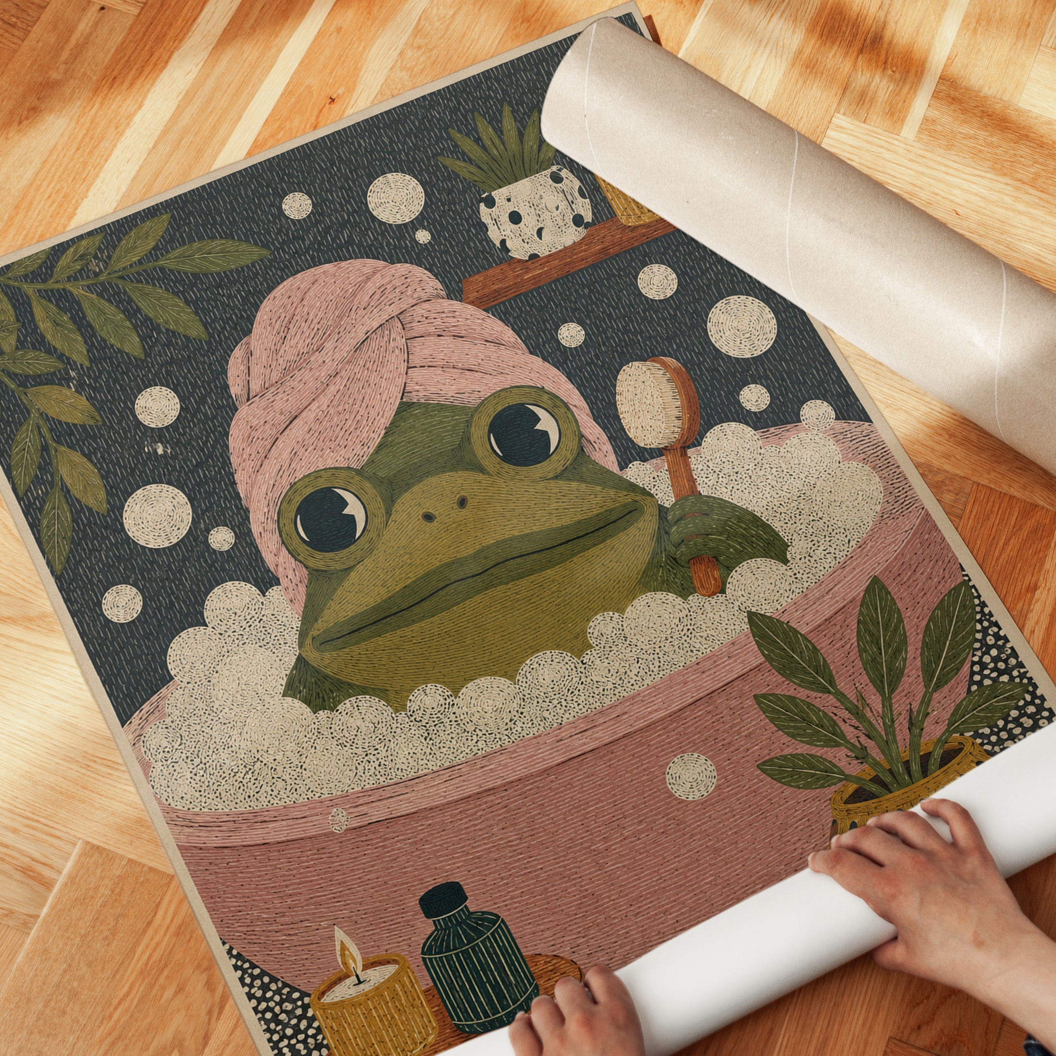 Frog Bathroom Wall Art – Spa Day Print - detail