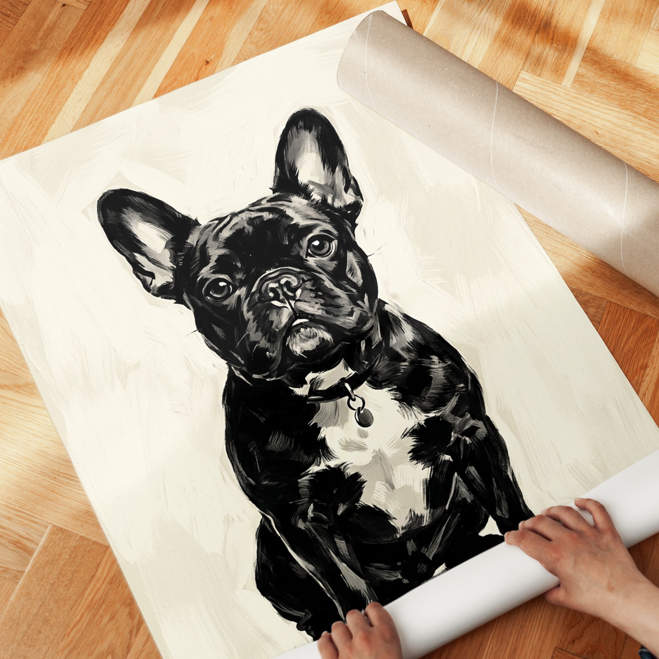 French Bulldog Portrait: Black and White Dog Art Print - detail