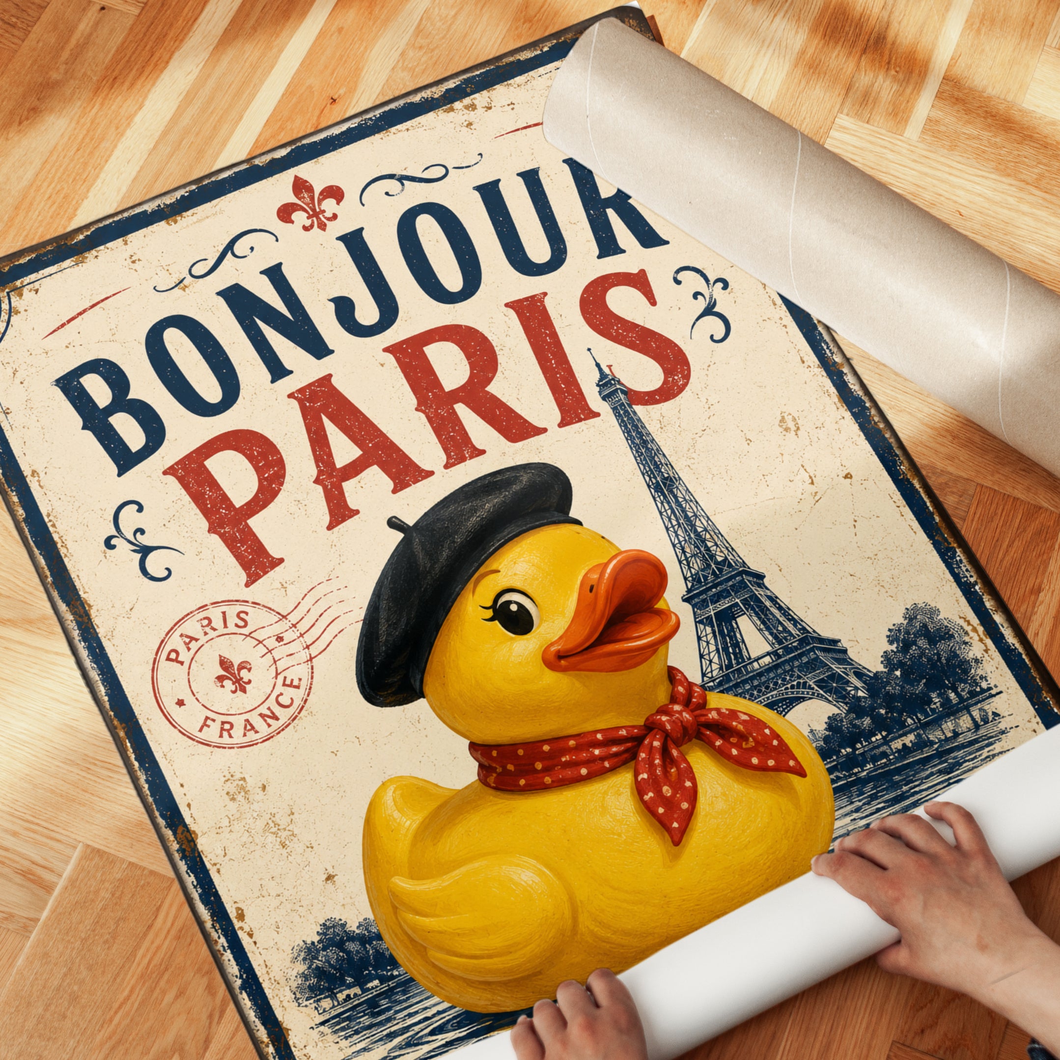 Paris Travel Poster – Vintage Bathroom Wall Art - detail
