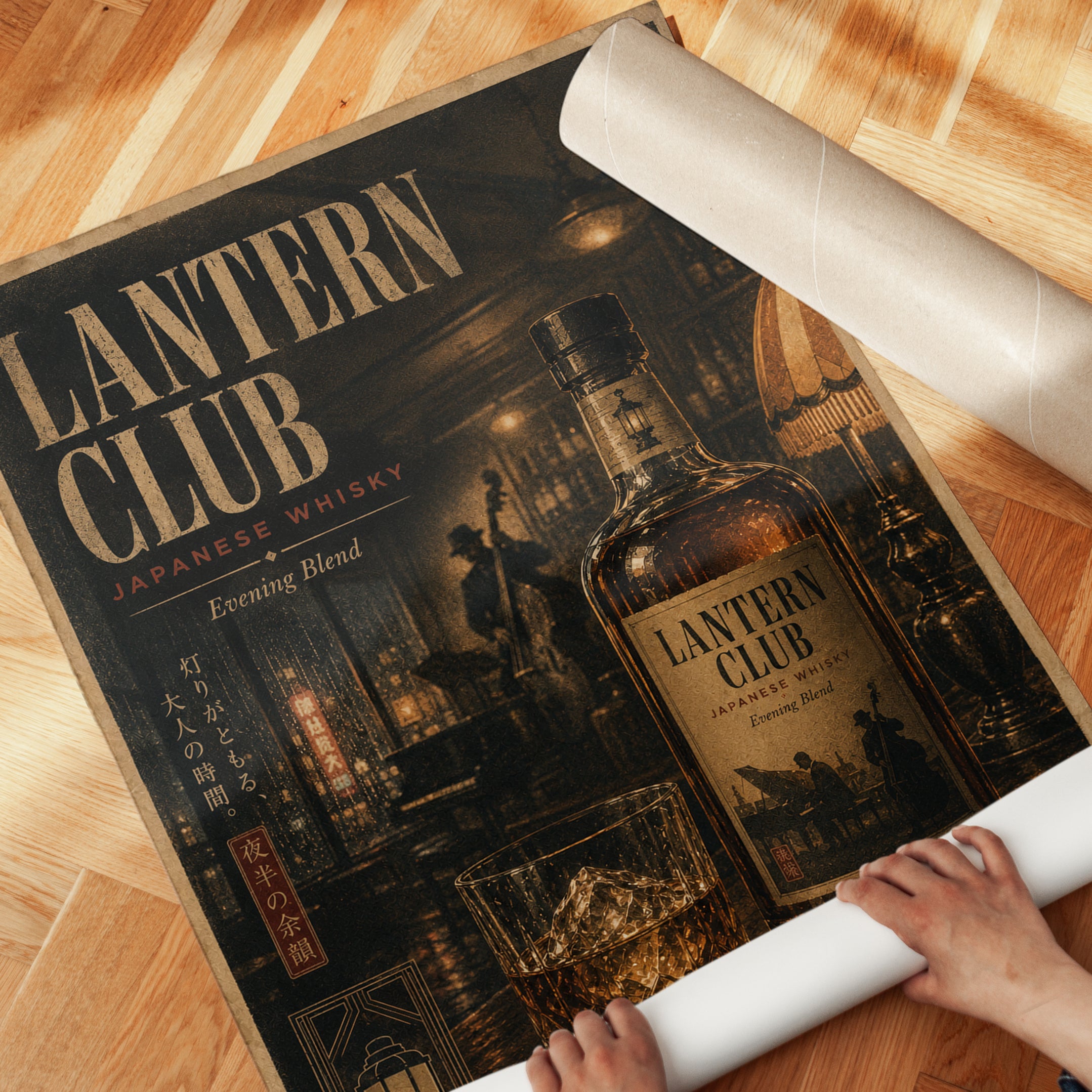 Lantern Club Whisky Print: Vintage Japanese Bar Art - detail