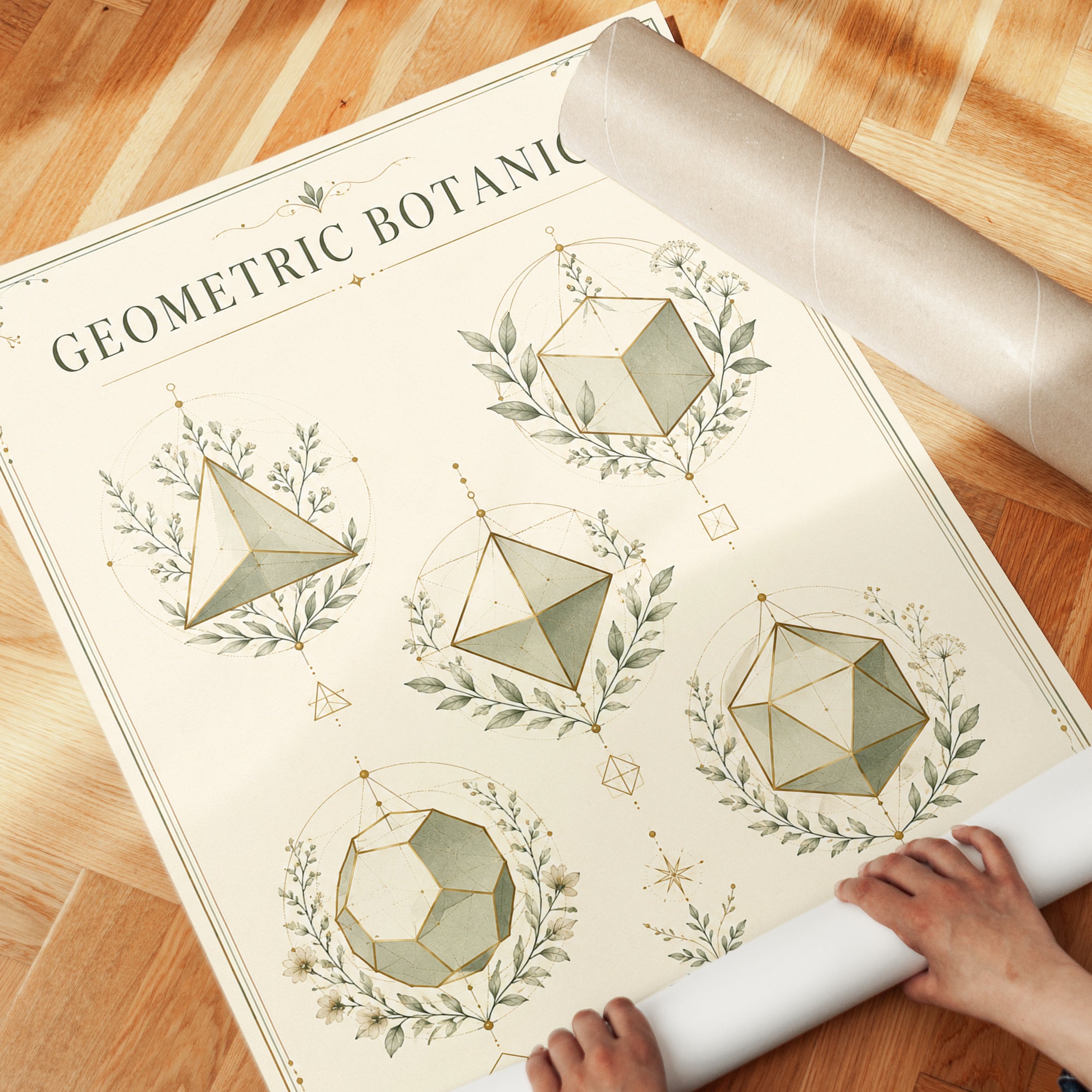 Platonic Solids Botanical Print - detail