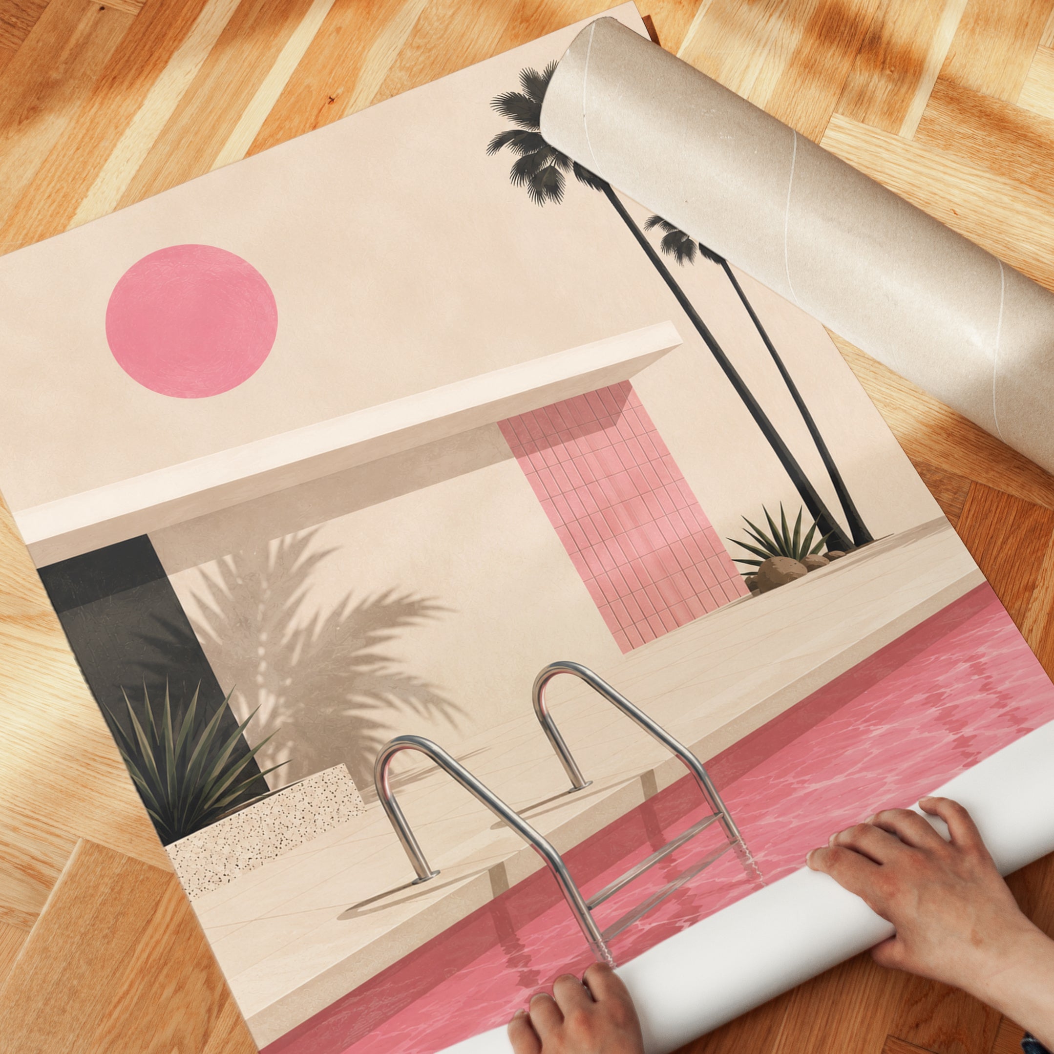 Pink Pool Wall Art – Palm Tree Print - detail