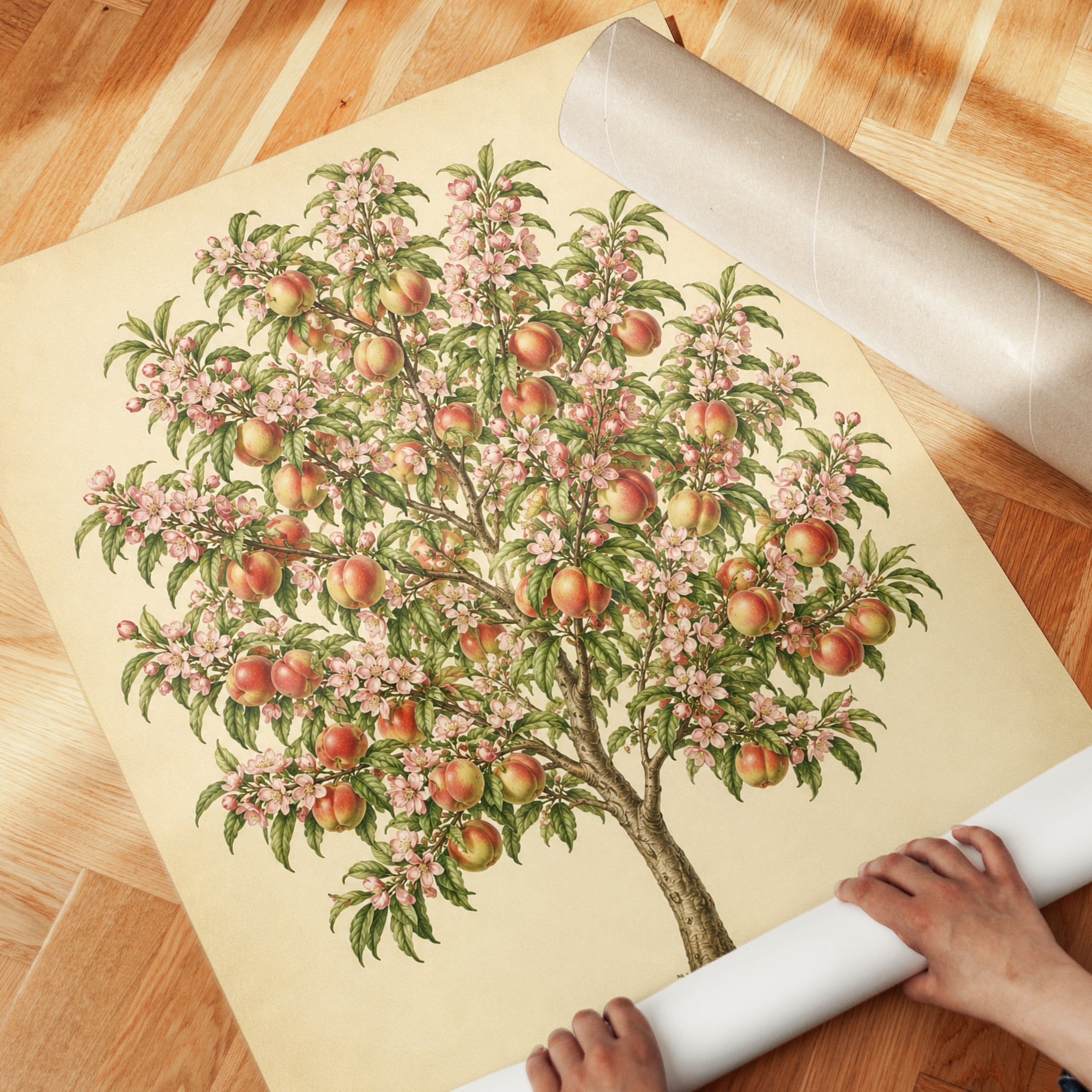 Peach Tree Botanical Print: Vintage Fruit Illustration Wall Art - detail