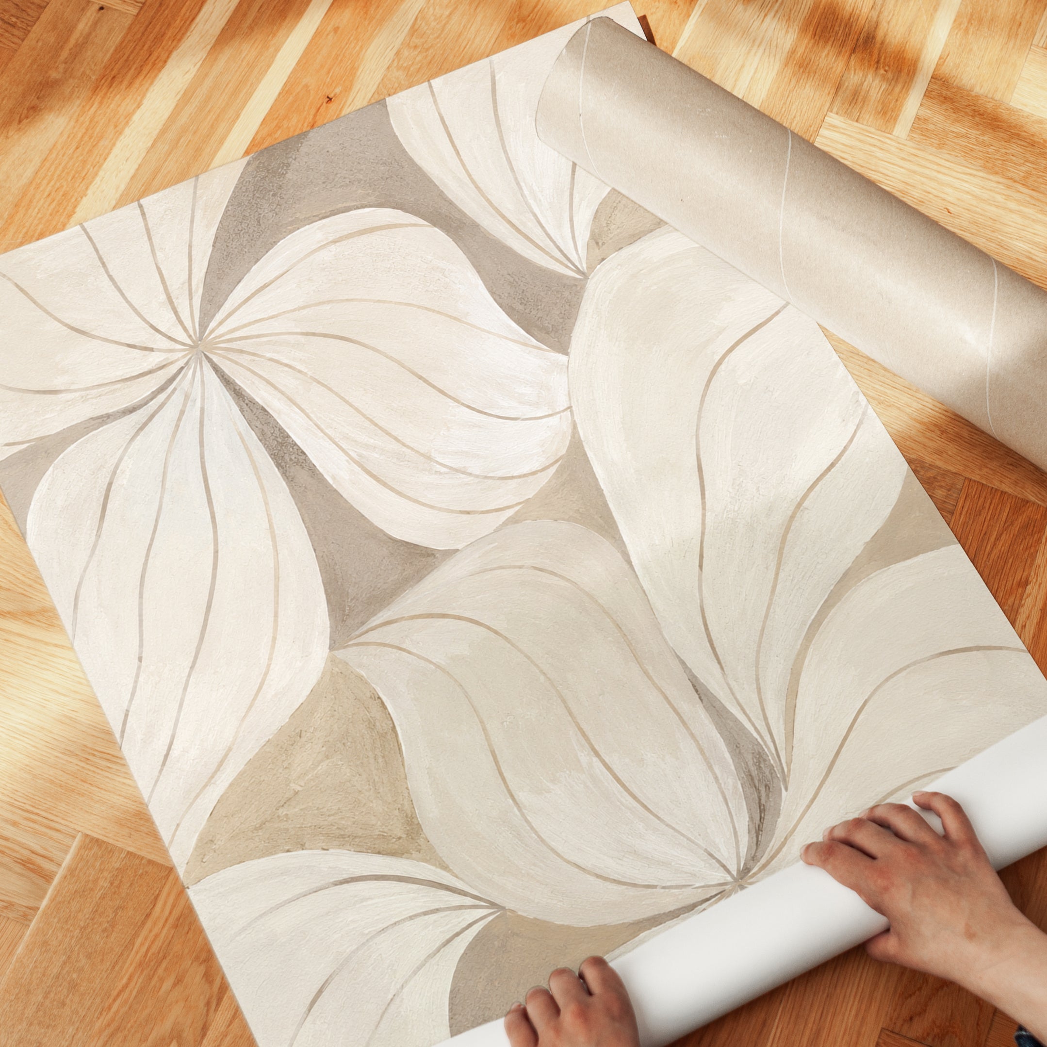 Neutral Botanical Blooms Art Print: Soft Beige Floral Design - detail