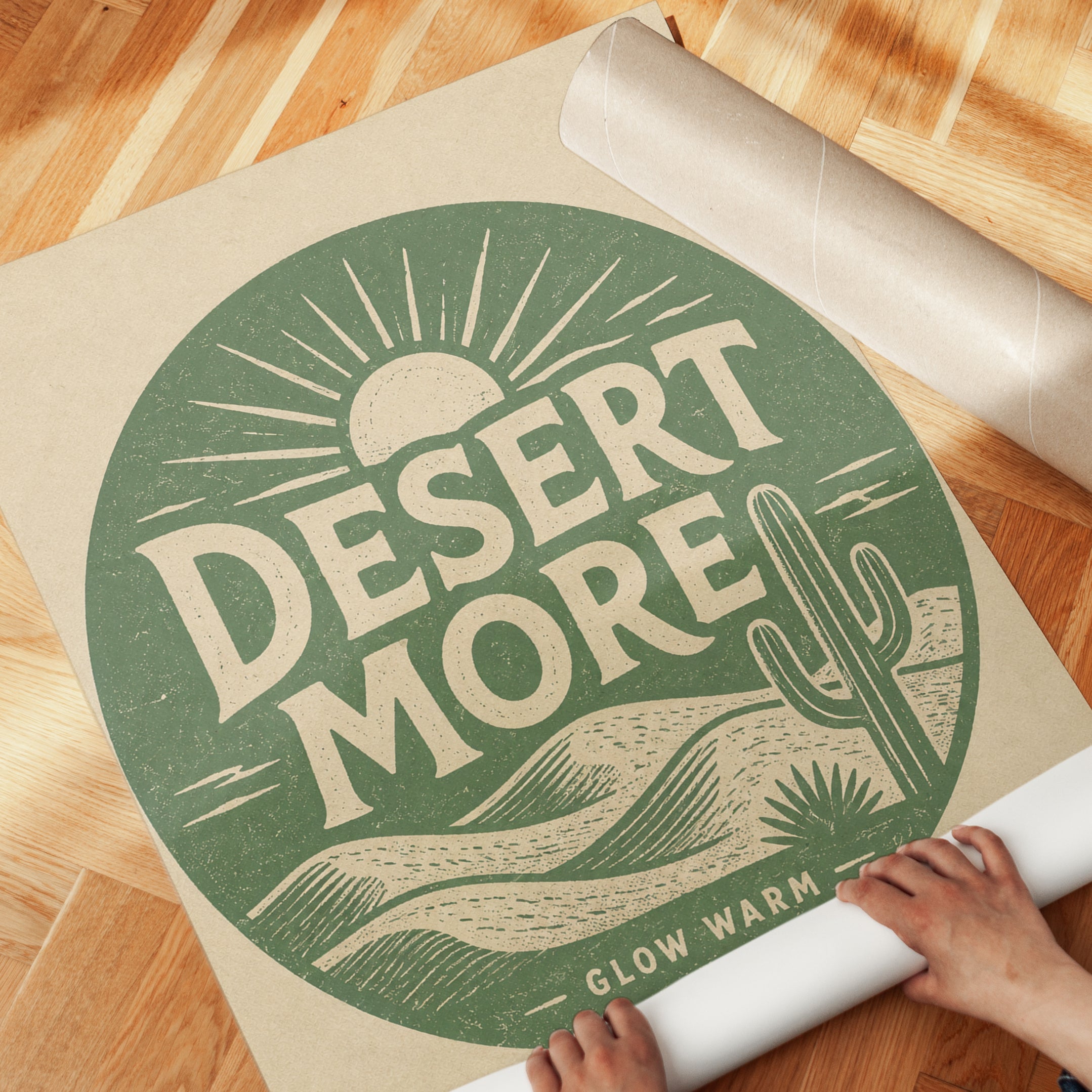 Desert More Vintage Typography Print: Retro Green Southwest Art - detail
