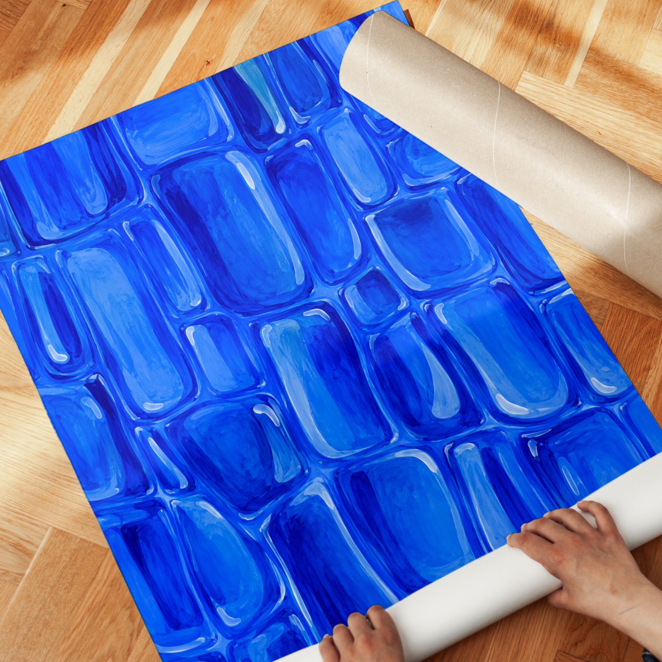 Blue Glass Mosaic Wall Art: Abstract Geometric Pattern Print - detail