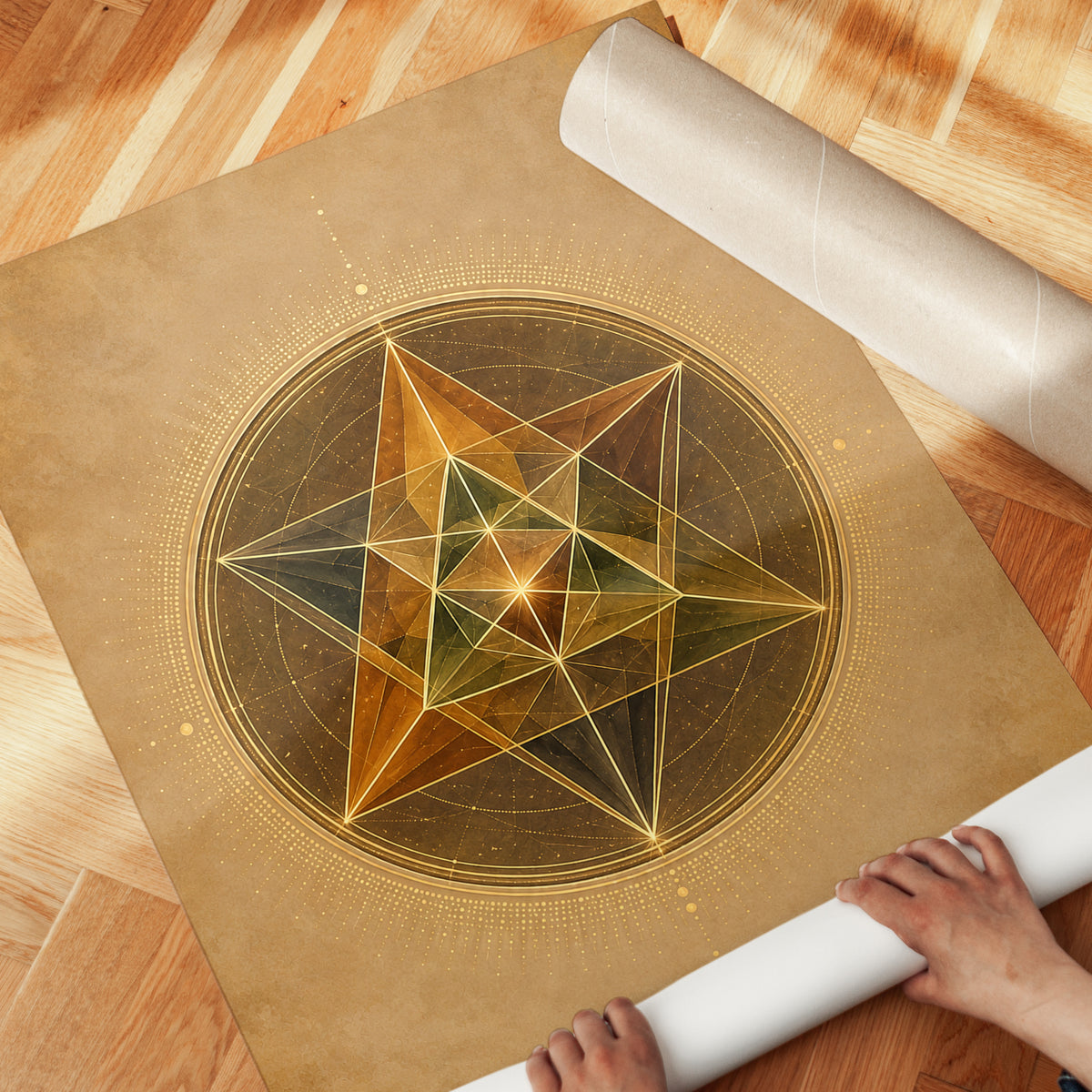 Merkaba Sacred Geometry Wall Art: Golden Star Mandala Design - detail