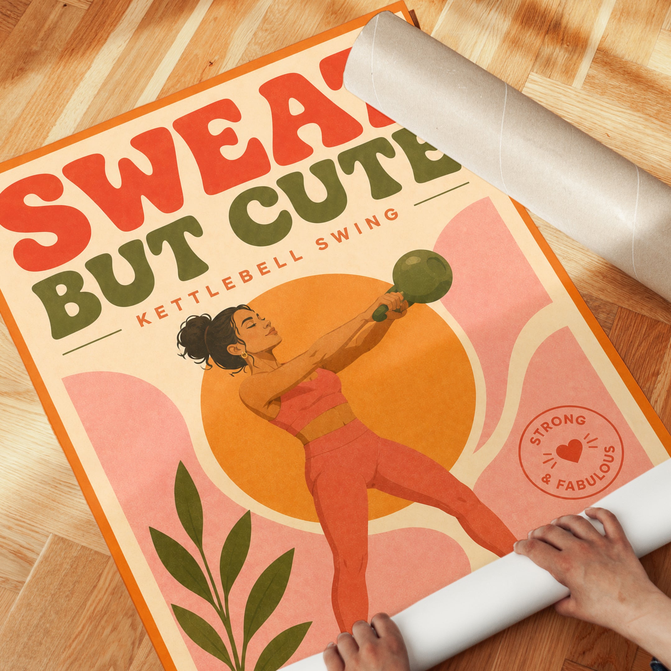 Retro Kettlebell Fitness Poster: Mid-Century Workout Wall Art - detail