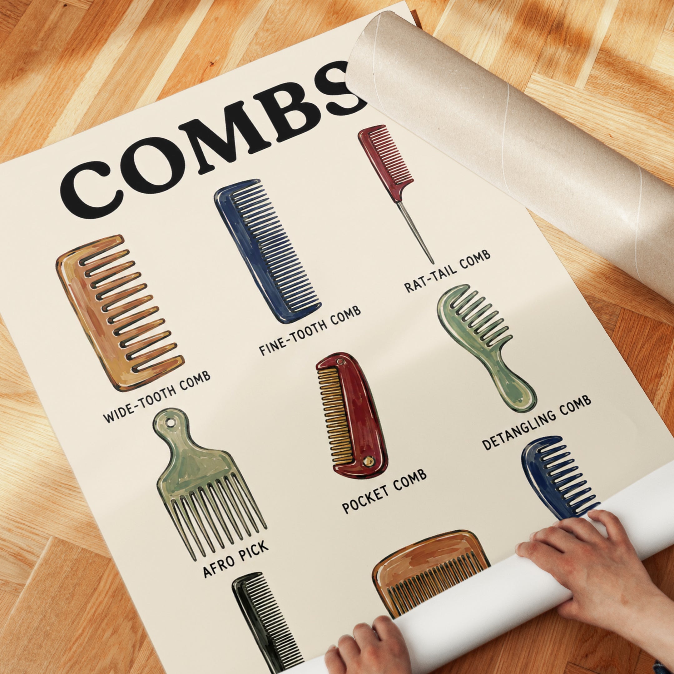 Barber Shop Wall Art – Hair Comb Types Poster - detail