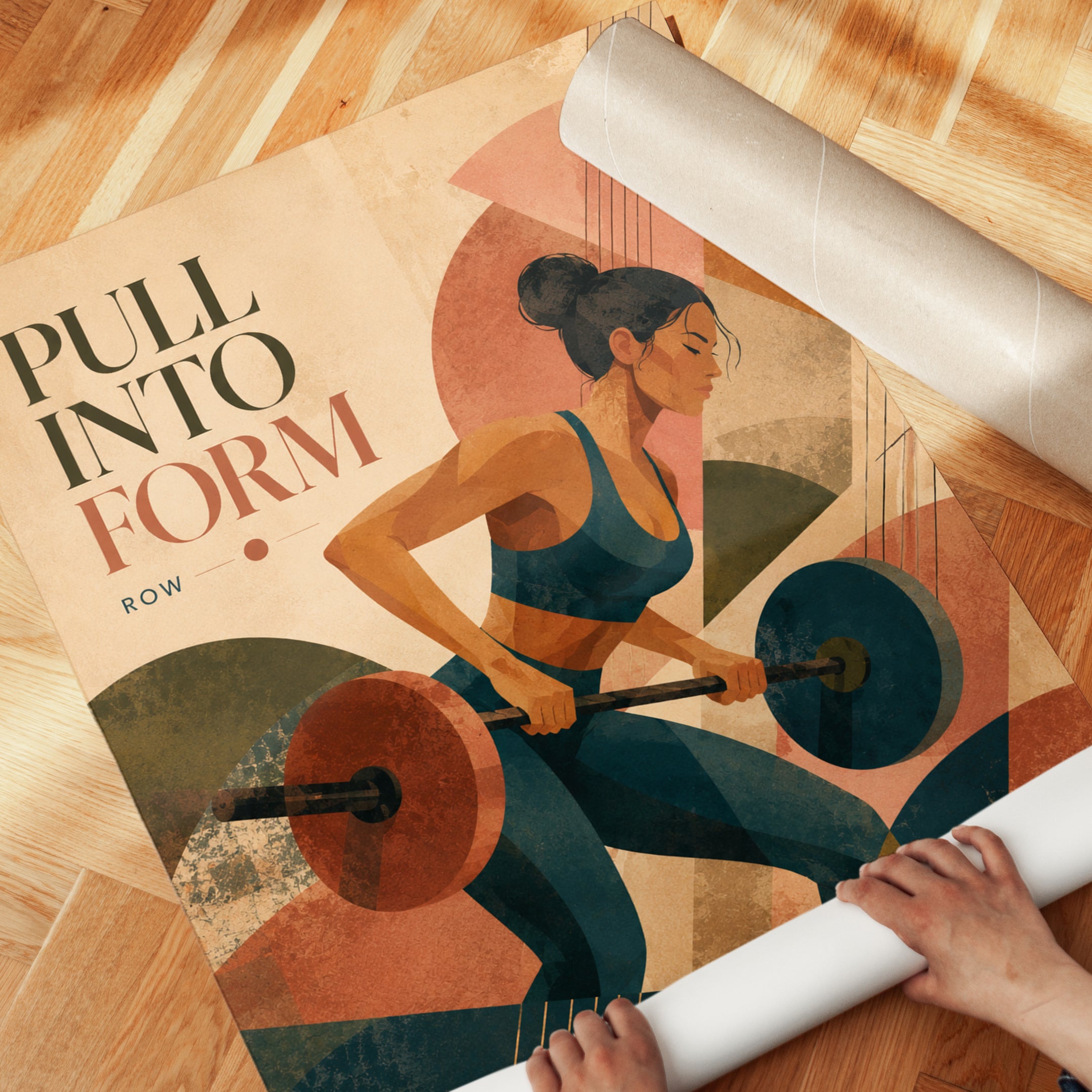 Weightlifting Fitness Poster: Art Deco Athletic Wall Art - detail