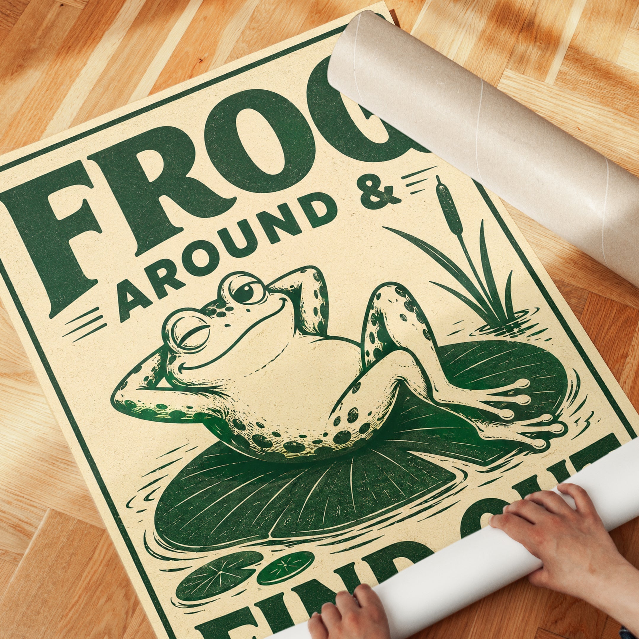 Frog Art Print: Vintage Cottagecore Decor (Kitchen or Bathroom) - detail