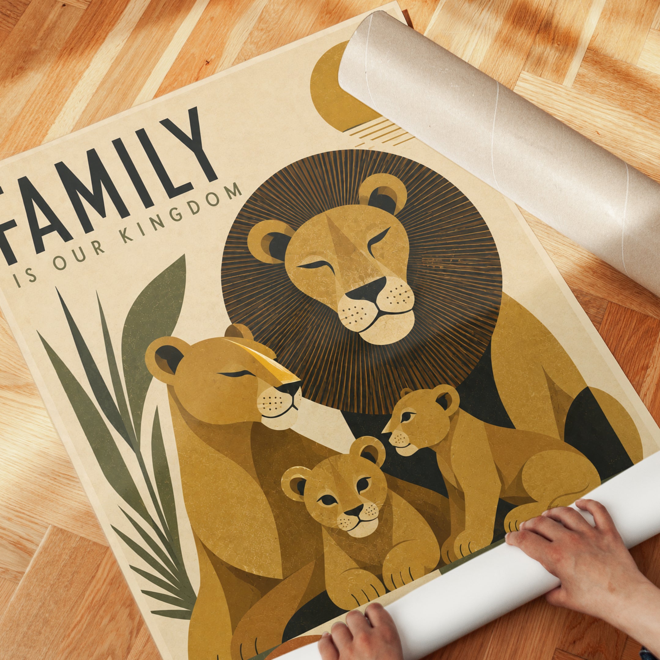 Lion Family Wall Art – Nursery Animal Print - detail