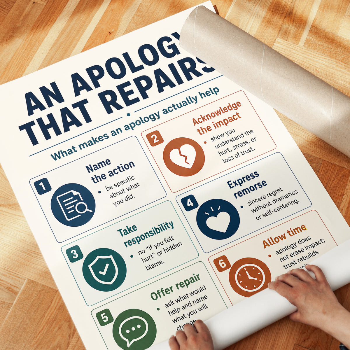 Apology Infographic Print: Conflict Resolution Steps - detail