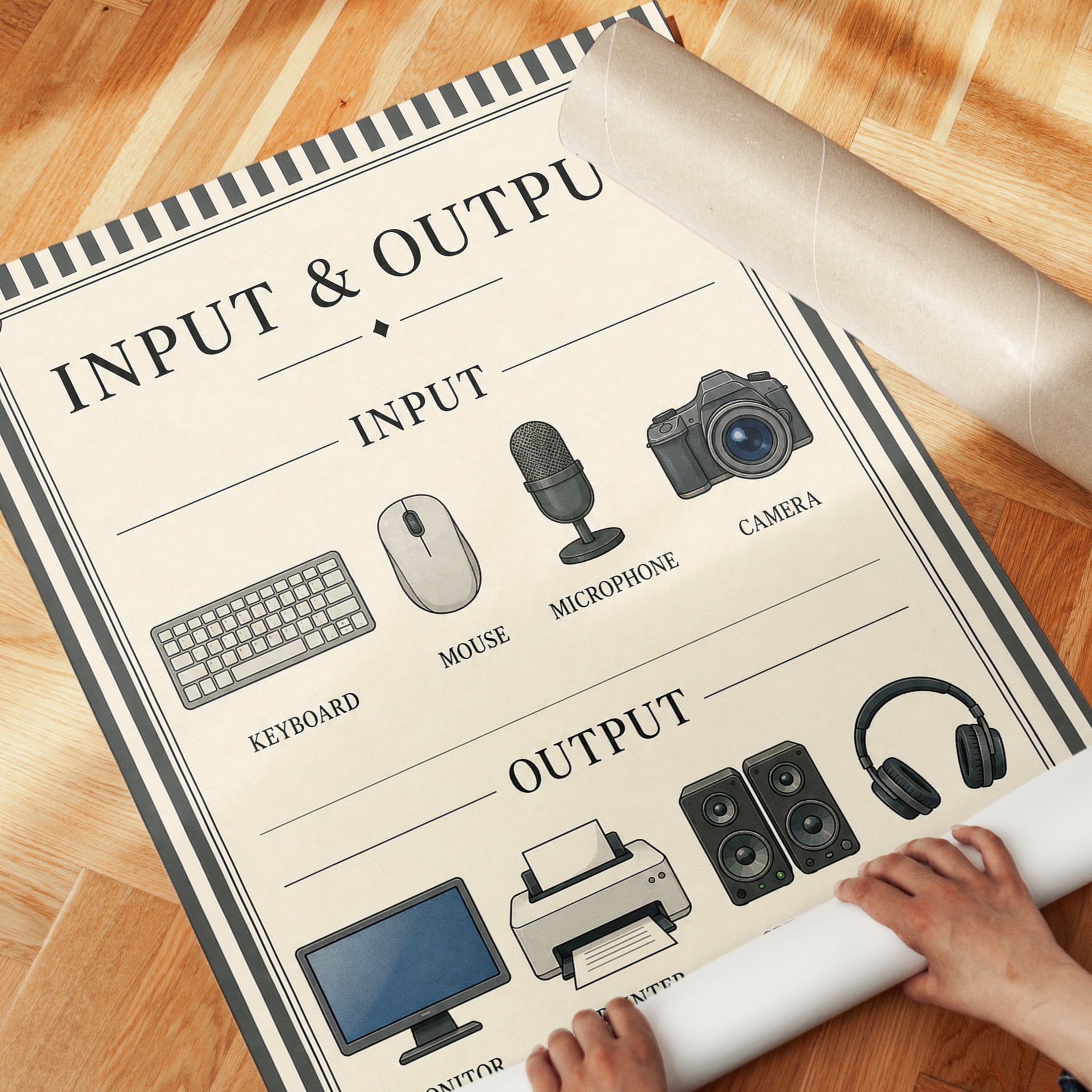Input and Output Devices Poster: Vintage Educational Computer Art - detail
