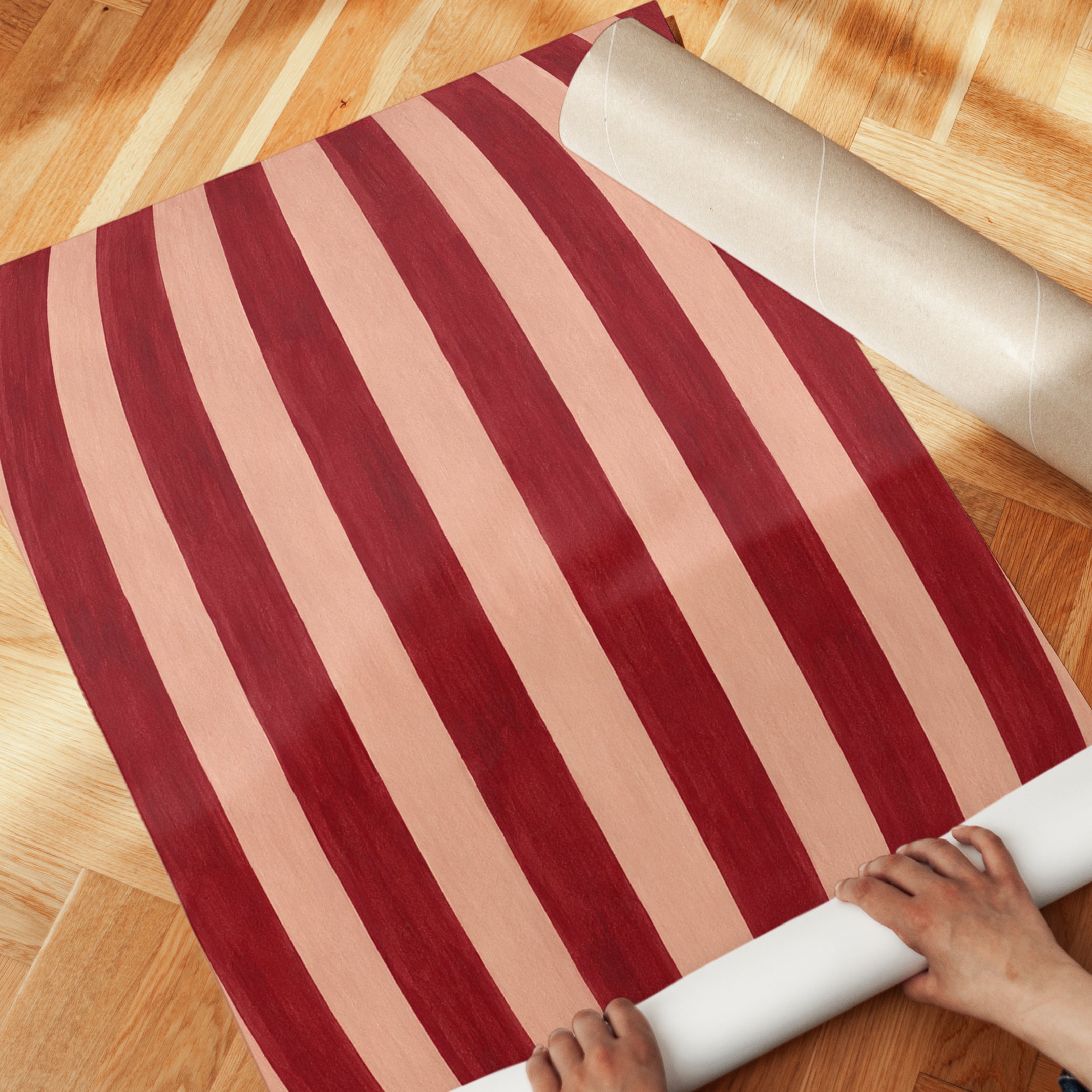 Curved Stripes Wall Art – Red Abstract Print - detail