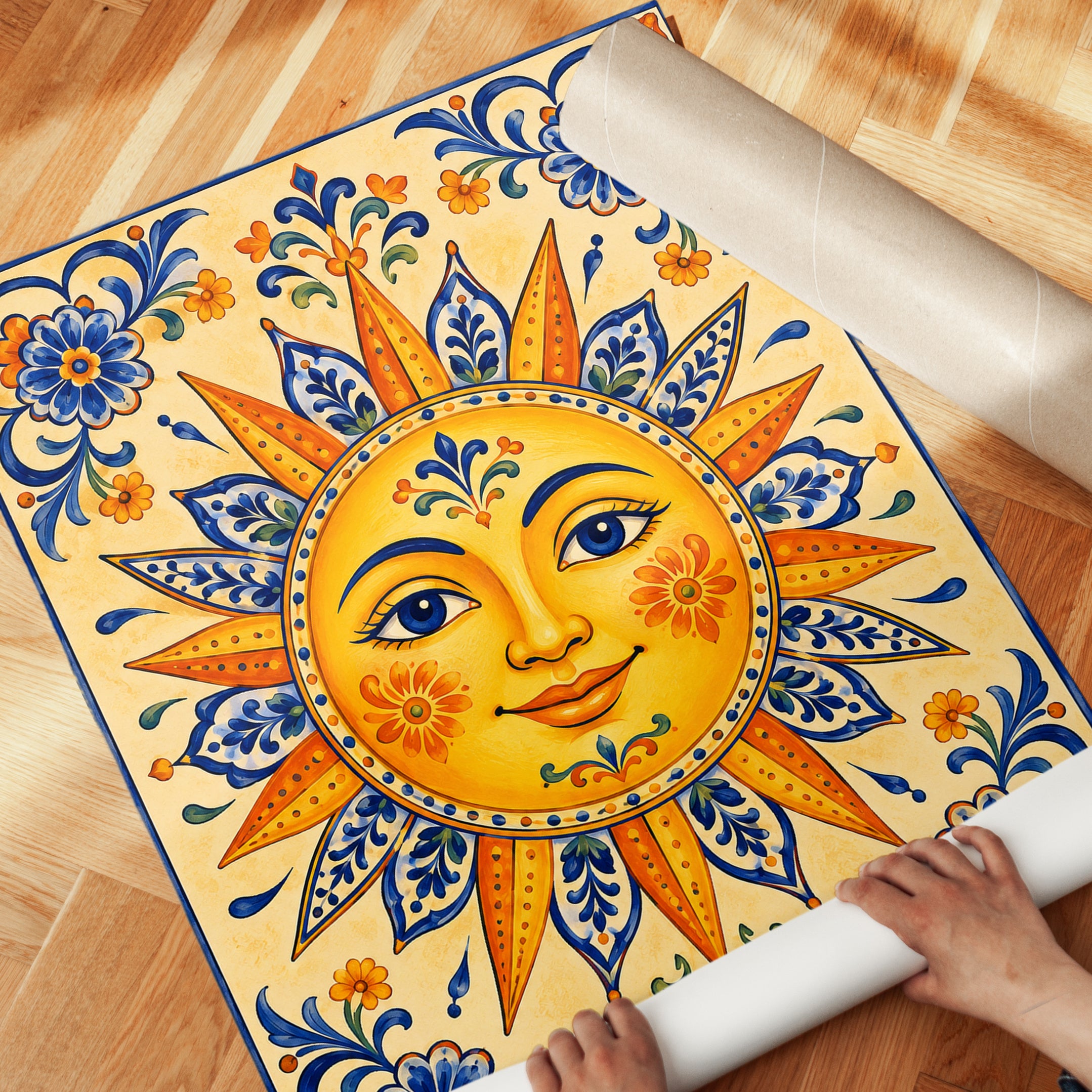 Sun Face Wall Art – Folk Art Print - detail