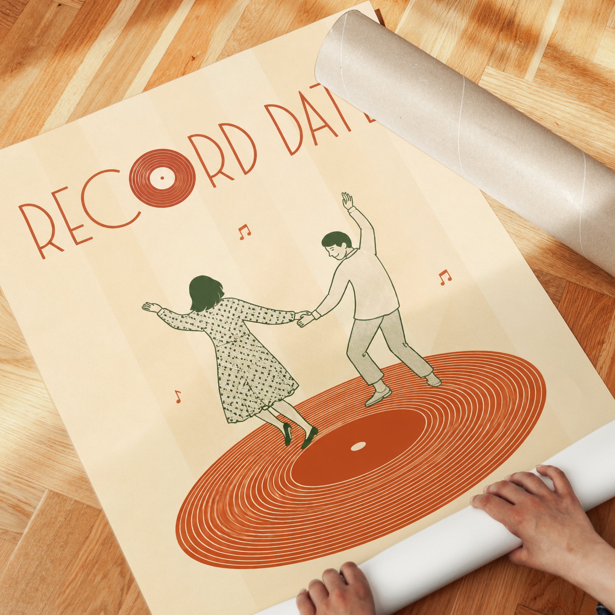 Dancing Couple Vinyl Print: Retro Music Wall Art (Mid-Century Style) - detail