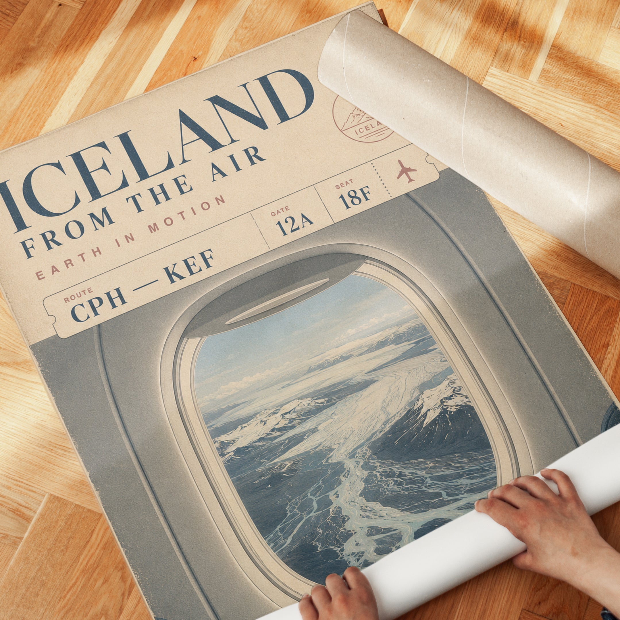 Iceland Aerial View Travel Poster: Vintage Aviation Wall Art - detail