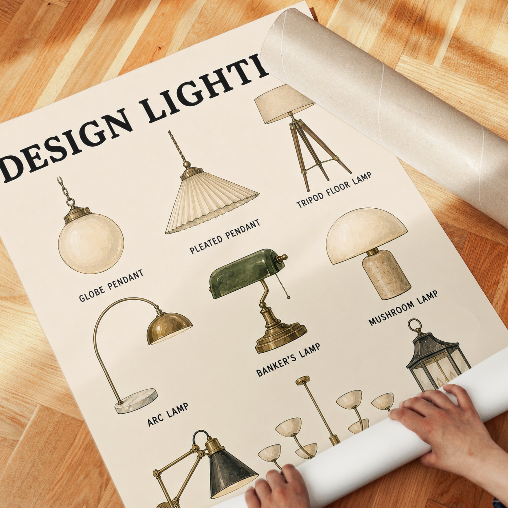Lighting Design Chart: Vintage Lamp Illustrations (Mid-Century Style) - detail