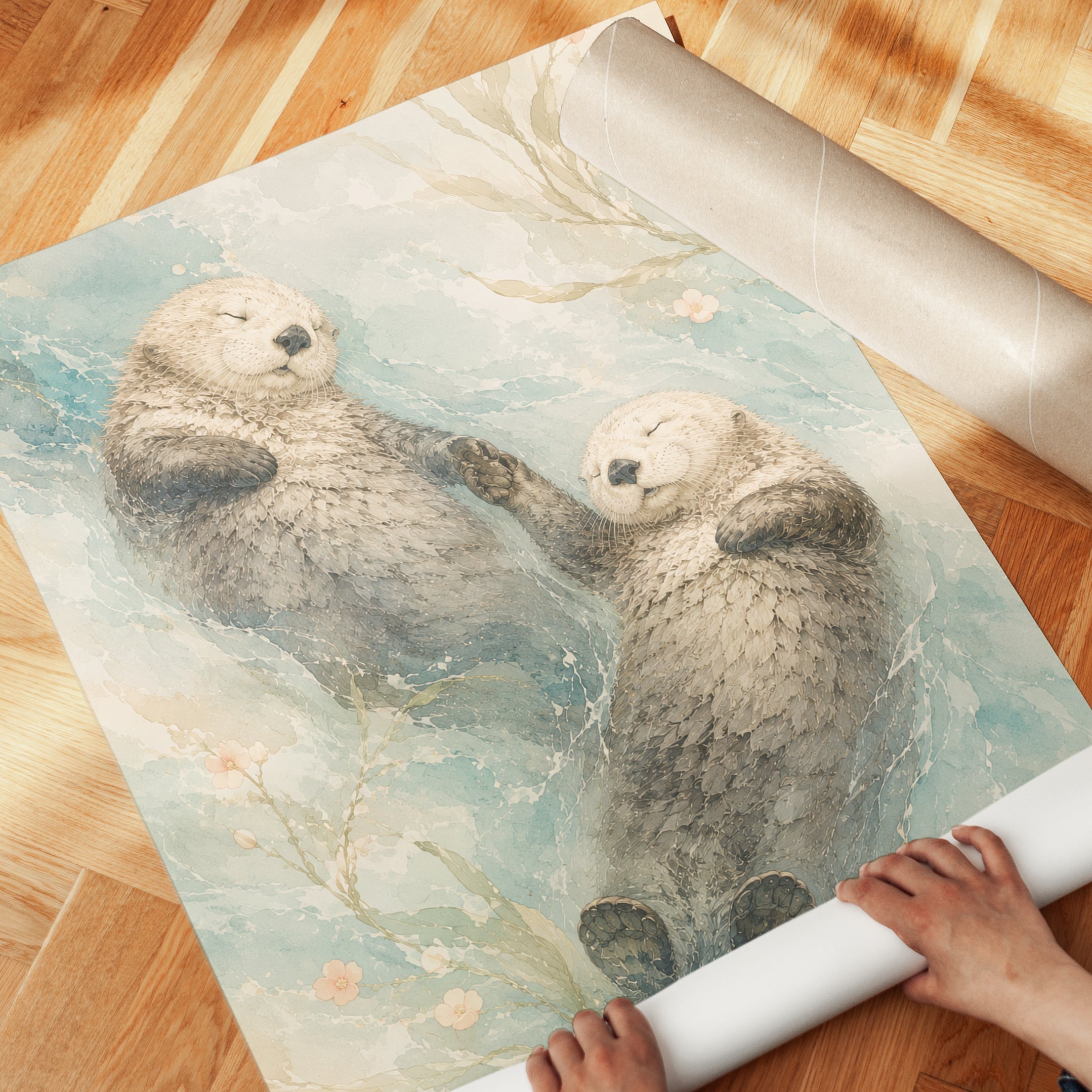 Watercolor Otter Print — Dreamy Whimsical Animal Art - detail