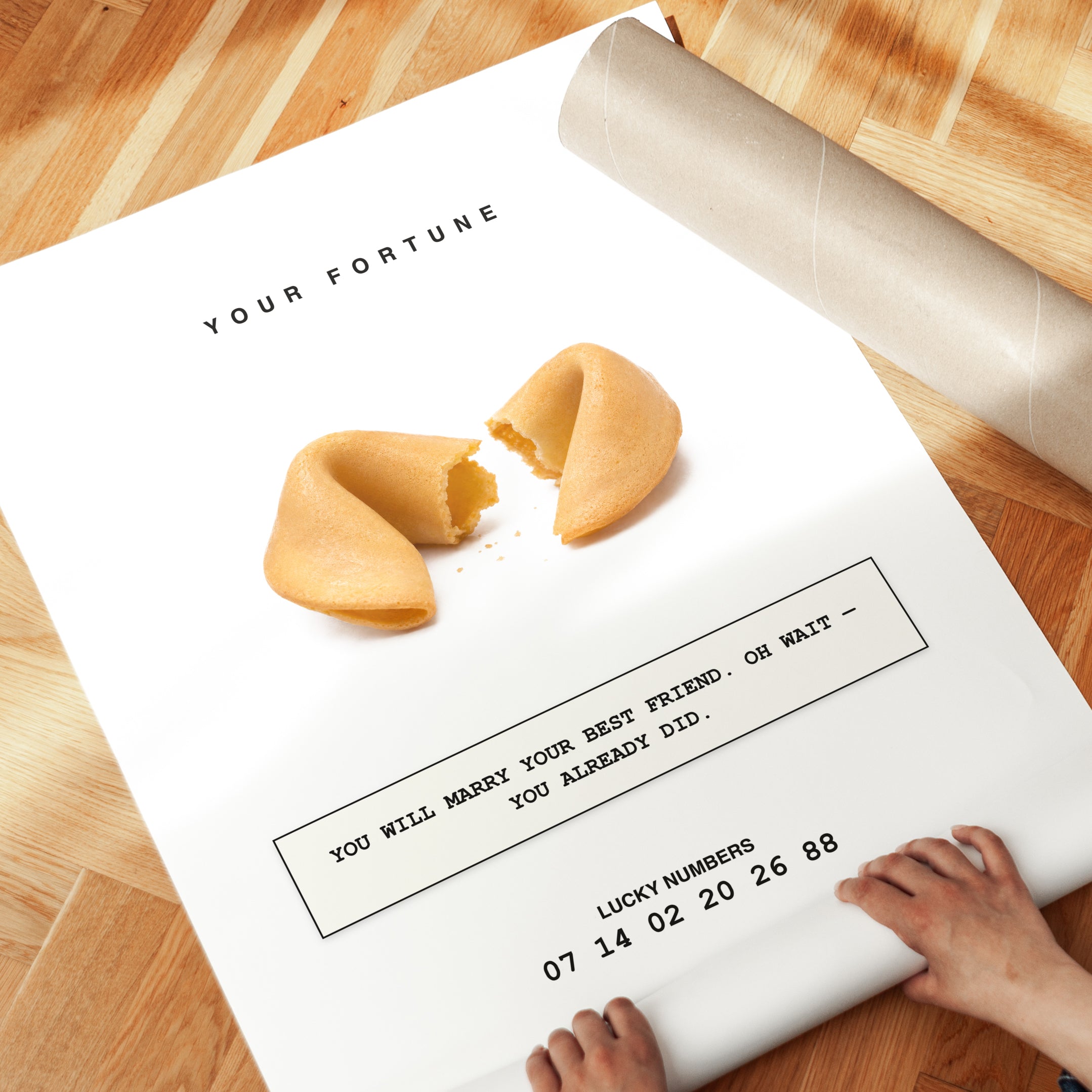 Fortune Cookie Print: Minimalist White Background Wall Art - detail
