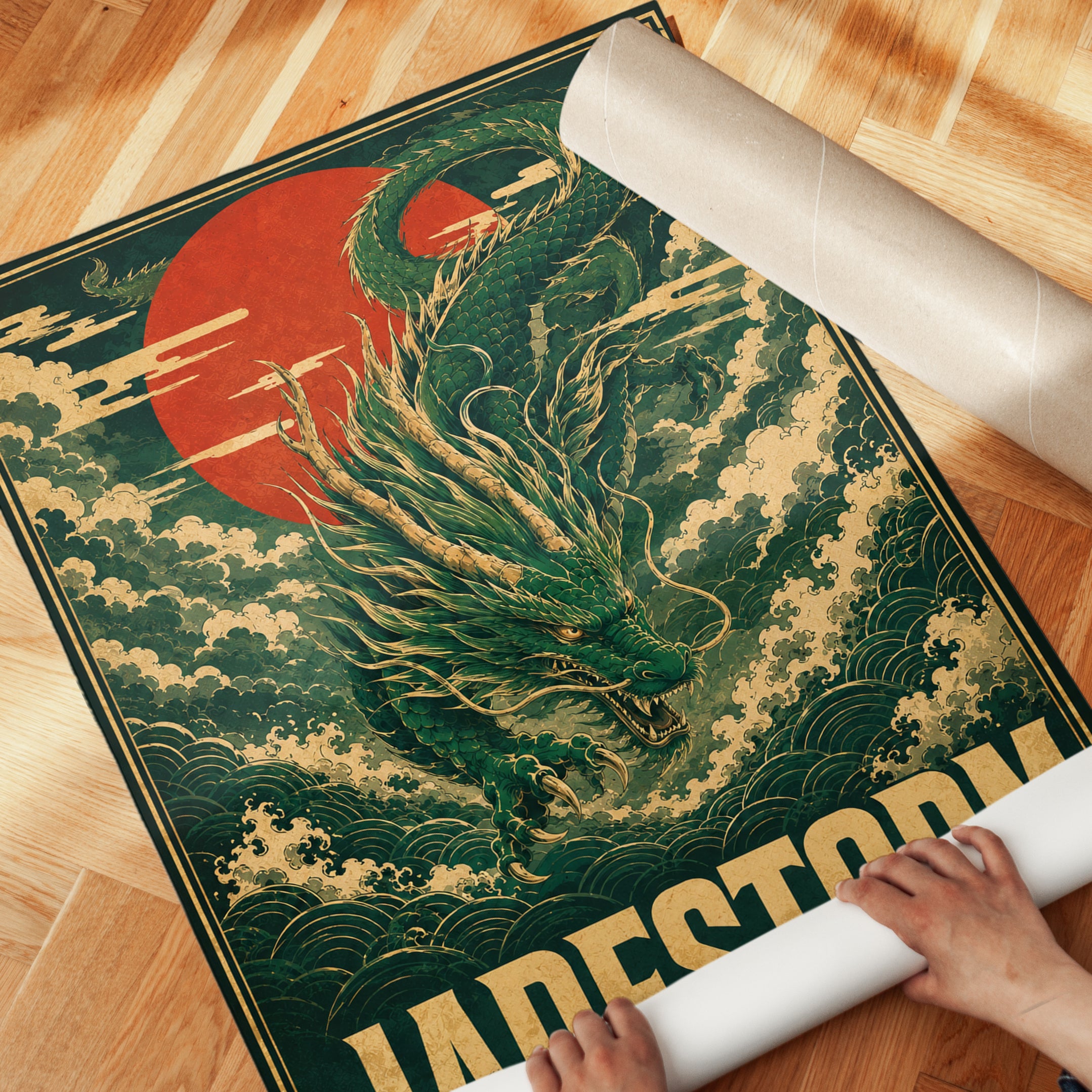 Japanese Dragon Poster – Jade Green - detail