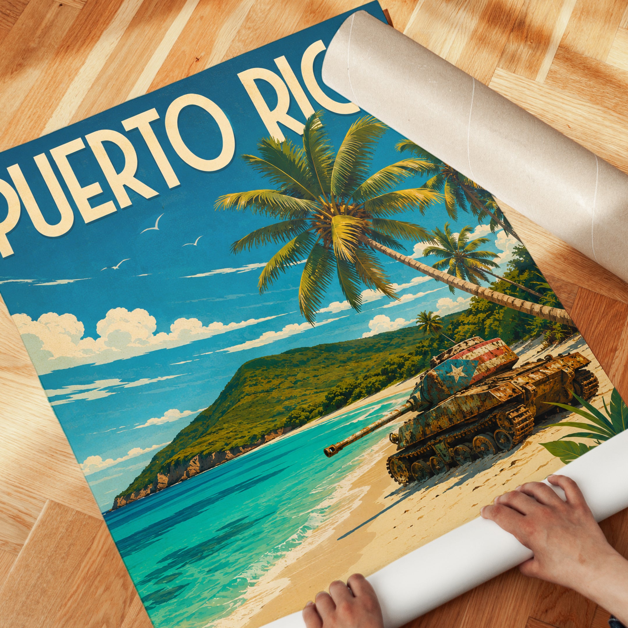 Puerto Rico Travel Poster – Vintage Beach Print - detail