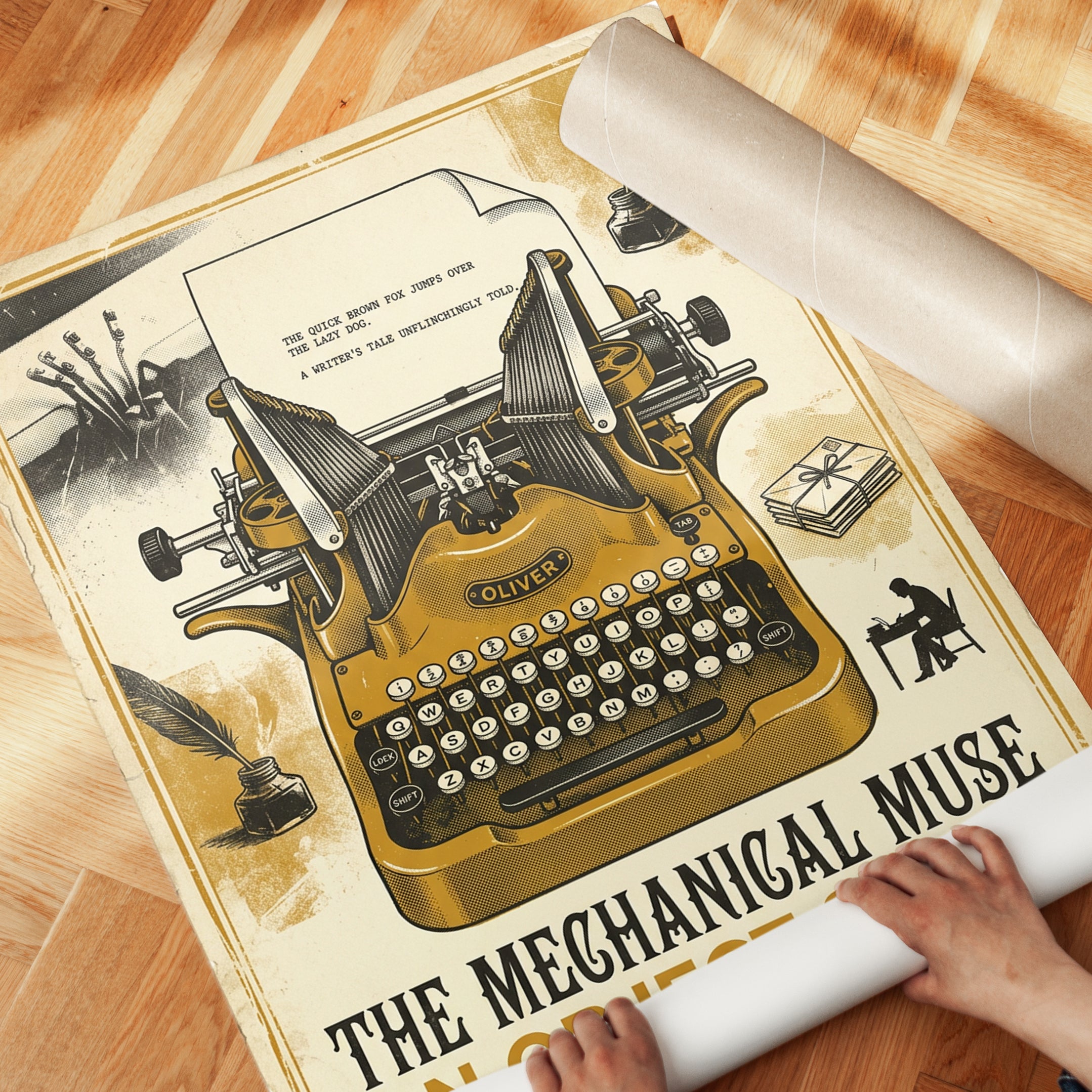 Vintage Typewriter Poster: Retro Literary Art Print - detail