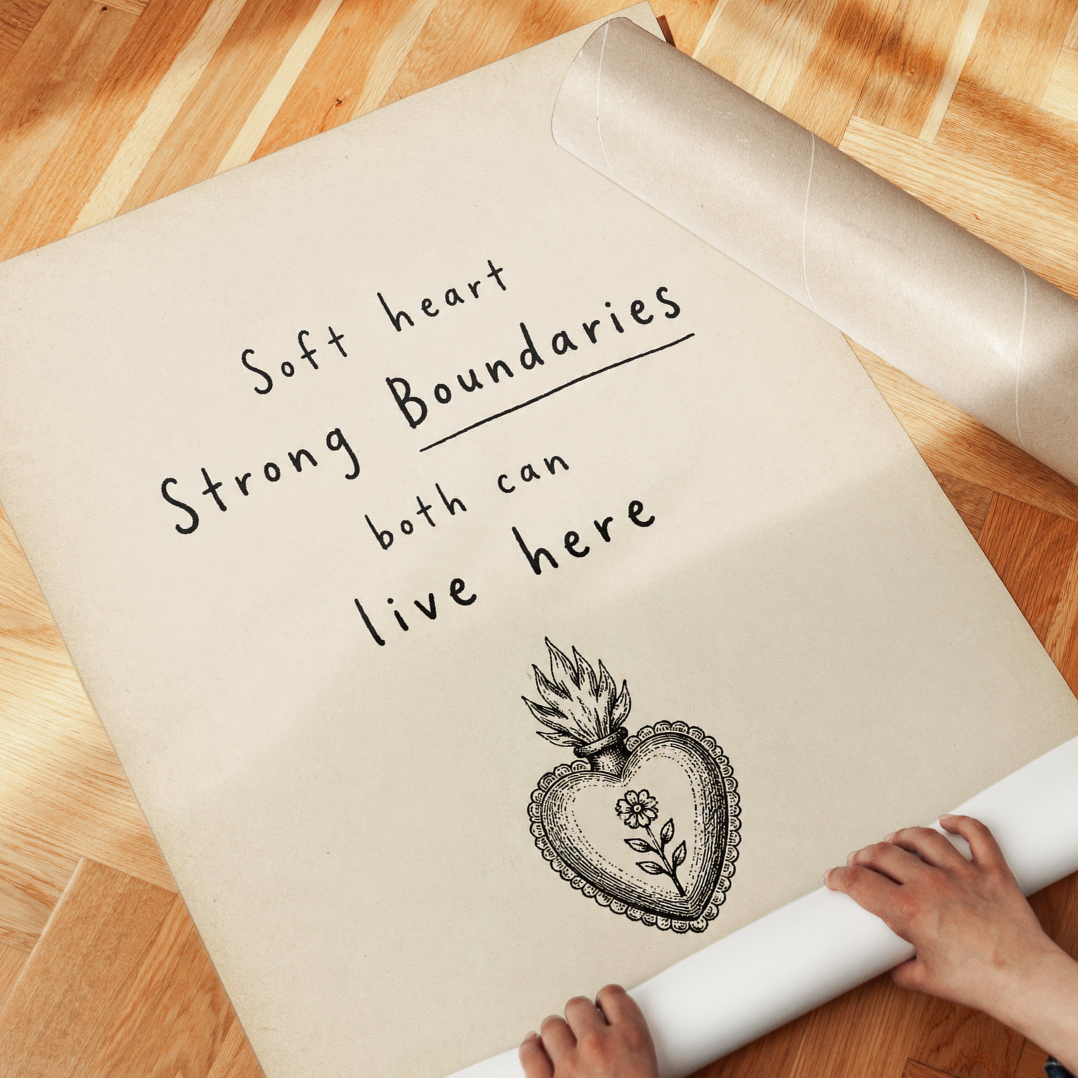 Sacred Heart Illustration Print: Inspirational Quote Wall Art - detail