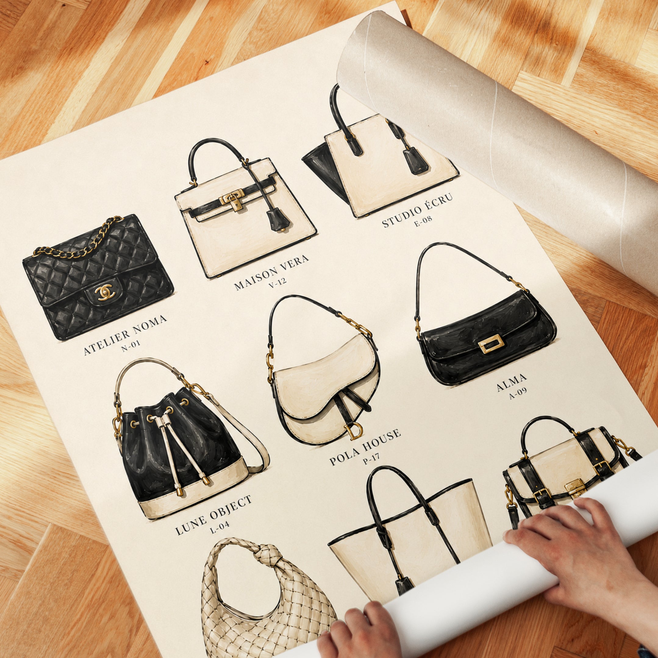 Designer Handbag Collection Print: Fashion Illustration Art - detail